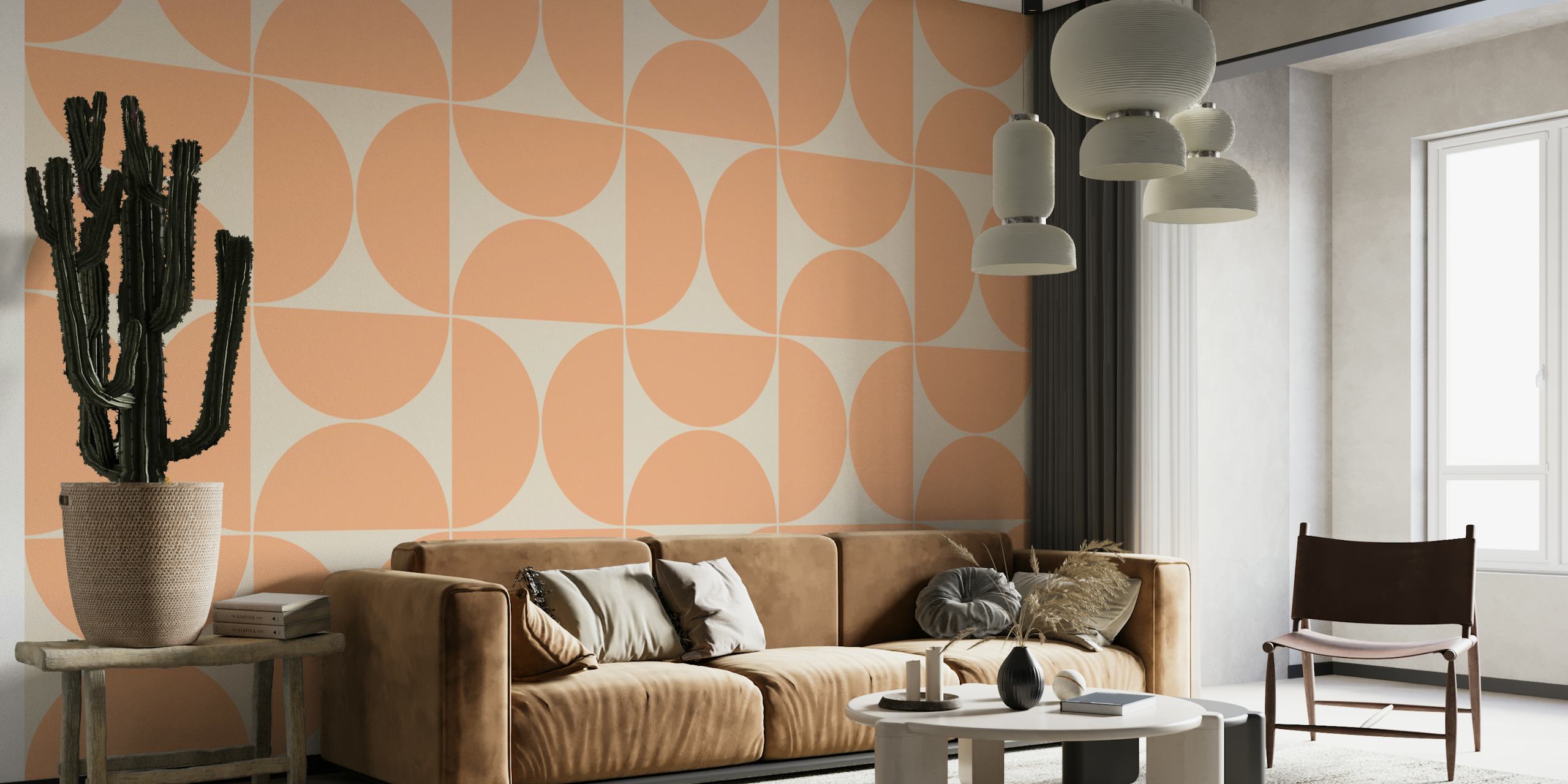 Peach geometric pattern wallpaper with circular shapes