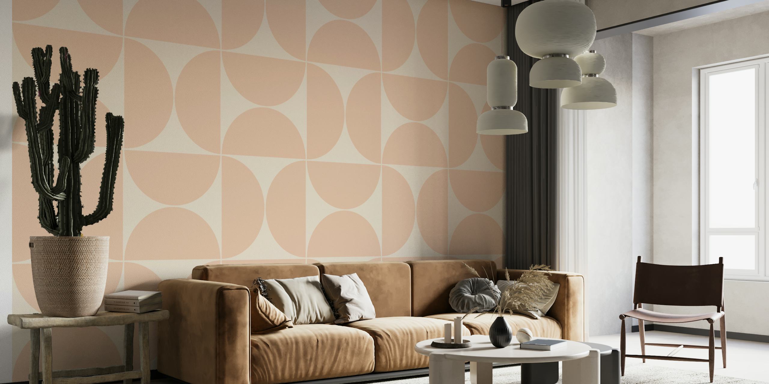 Geometric pattern in peach and cream colors wallpaper