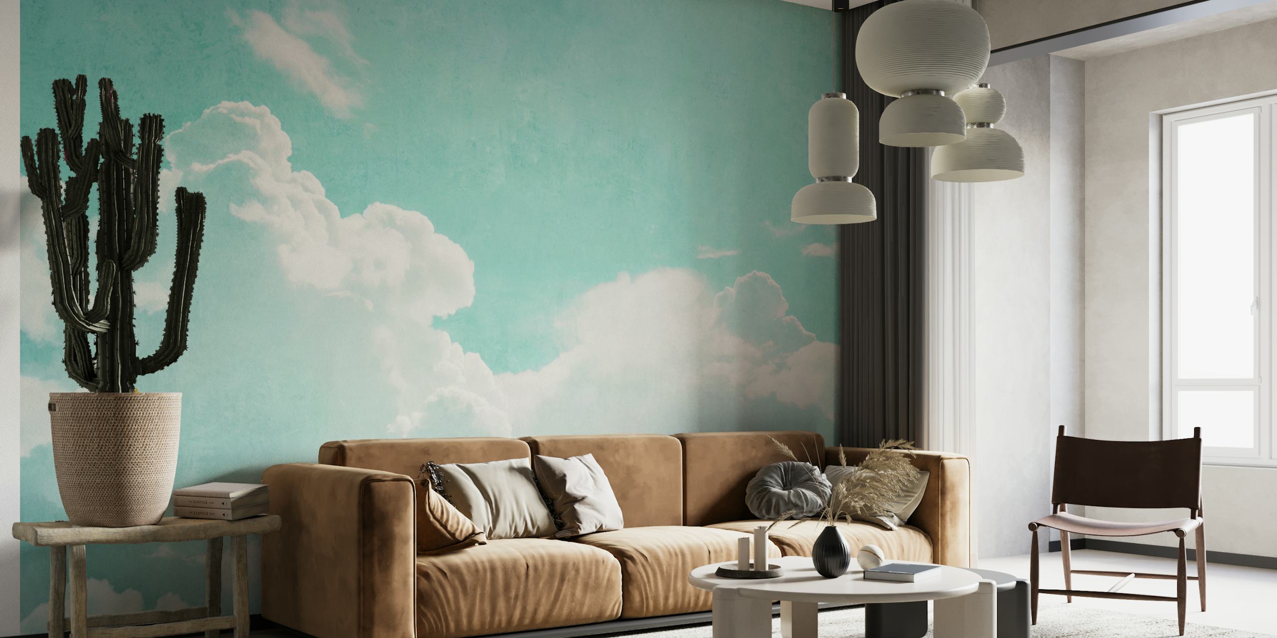 Aqua Sky Serenity Clouds wallpaper in a room