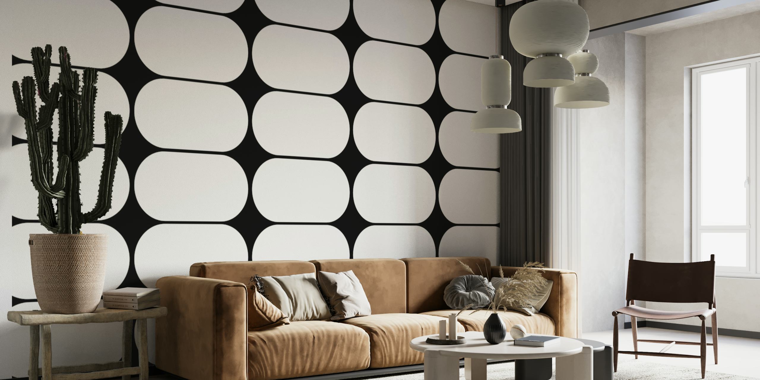 Black and White Mid-Century Pebbles -tapettimuotoilu