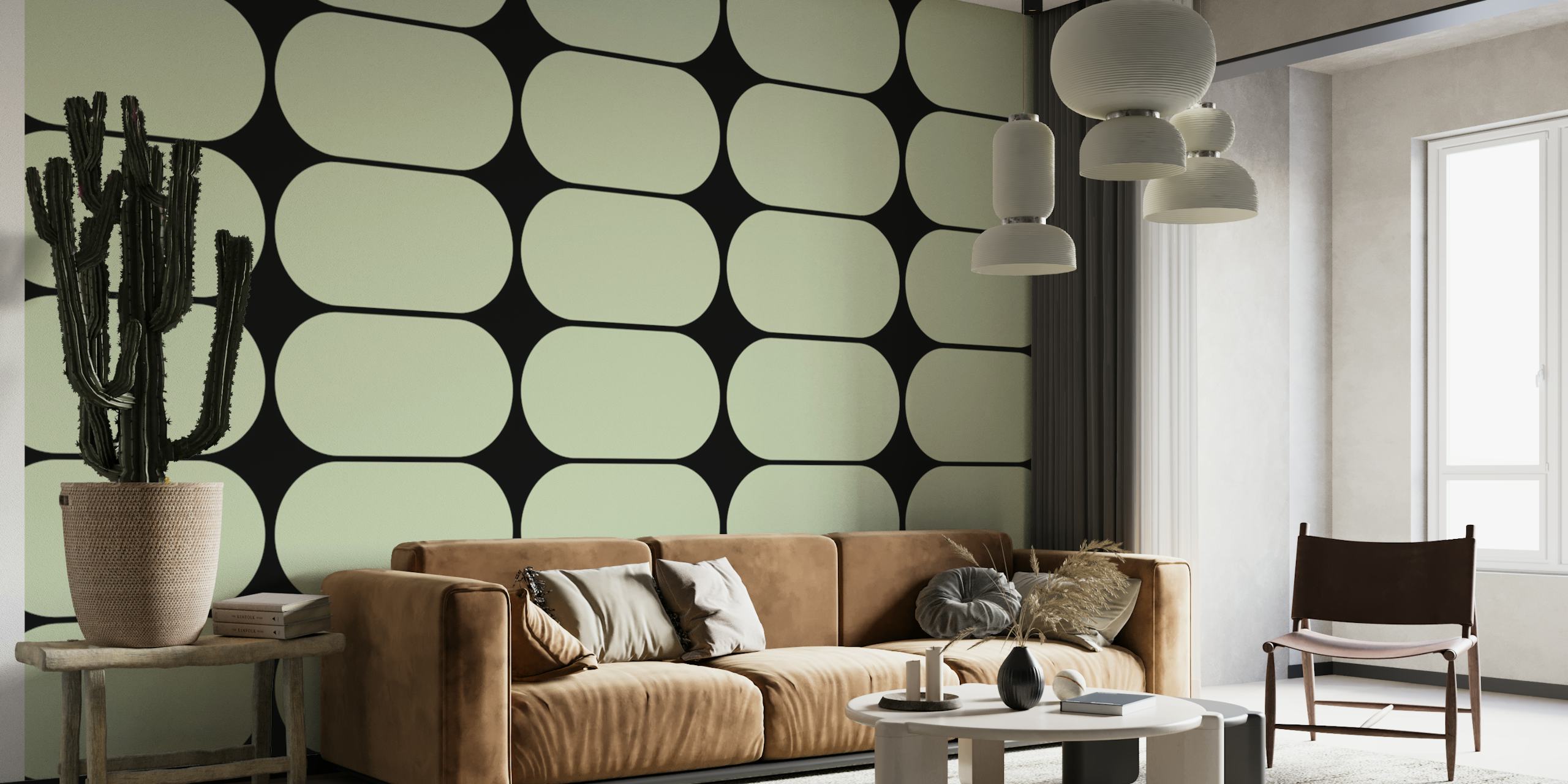 Mid-Century Pebbles Abstract Sage wallpaper design