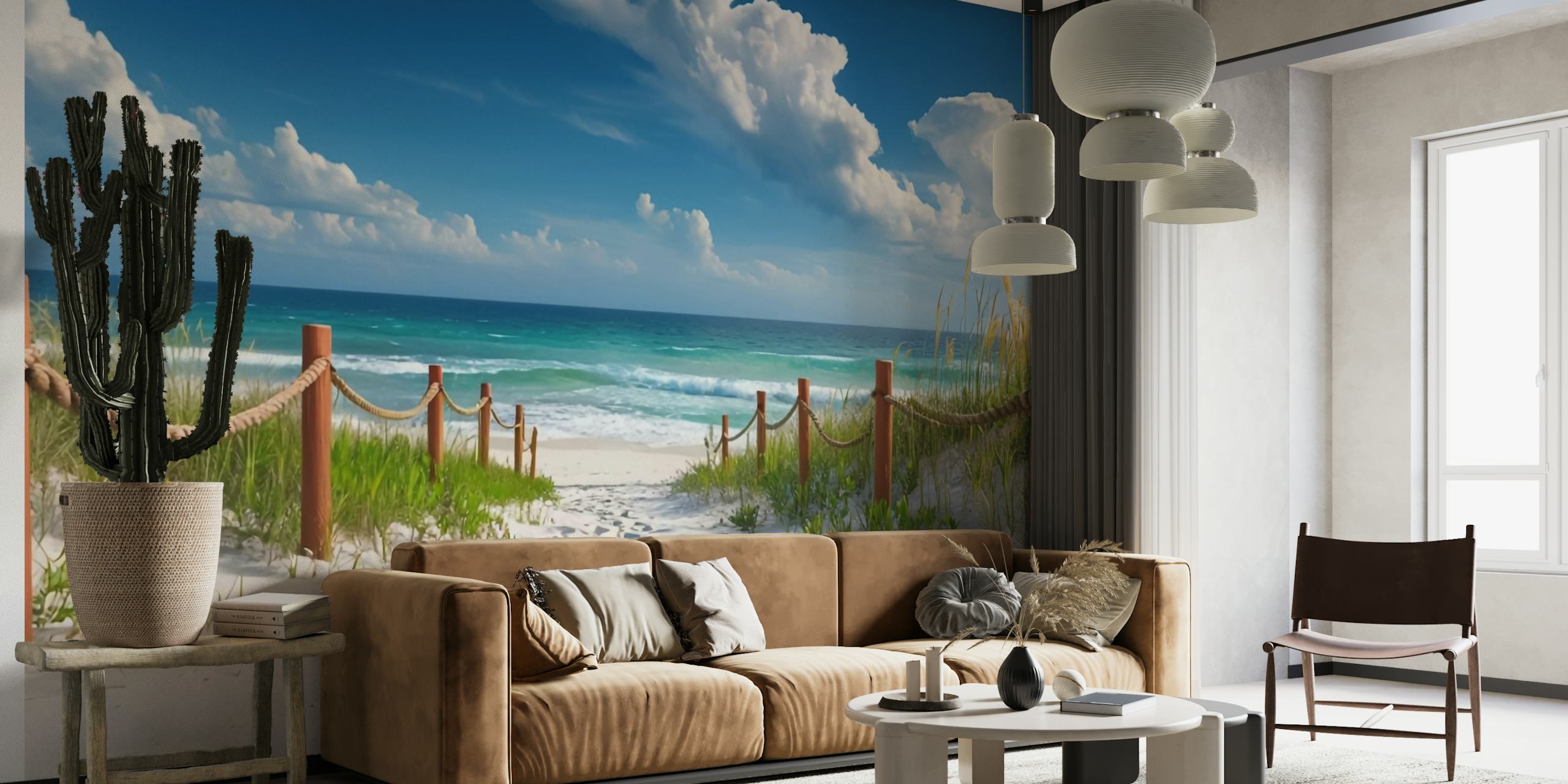 Sunny Coastal Retreat wallpaper in a room