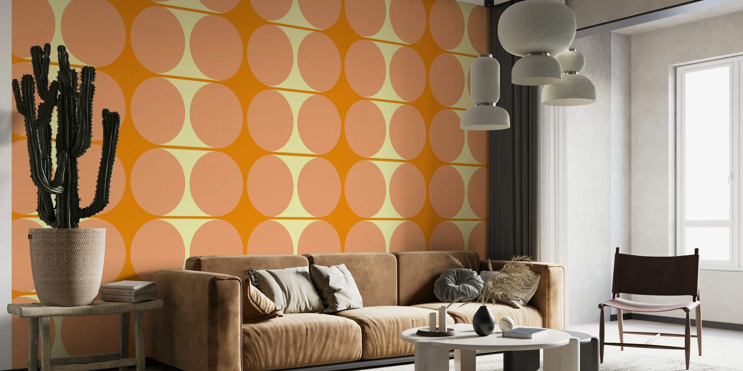Orange and cream circle pattern wallpaper