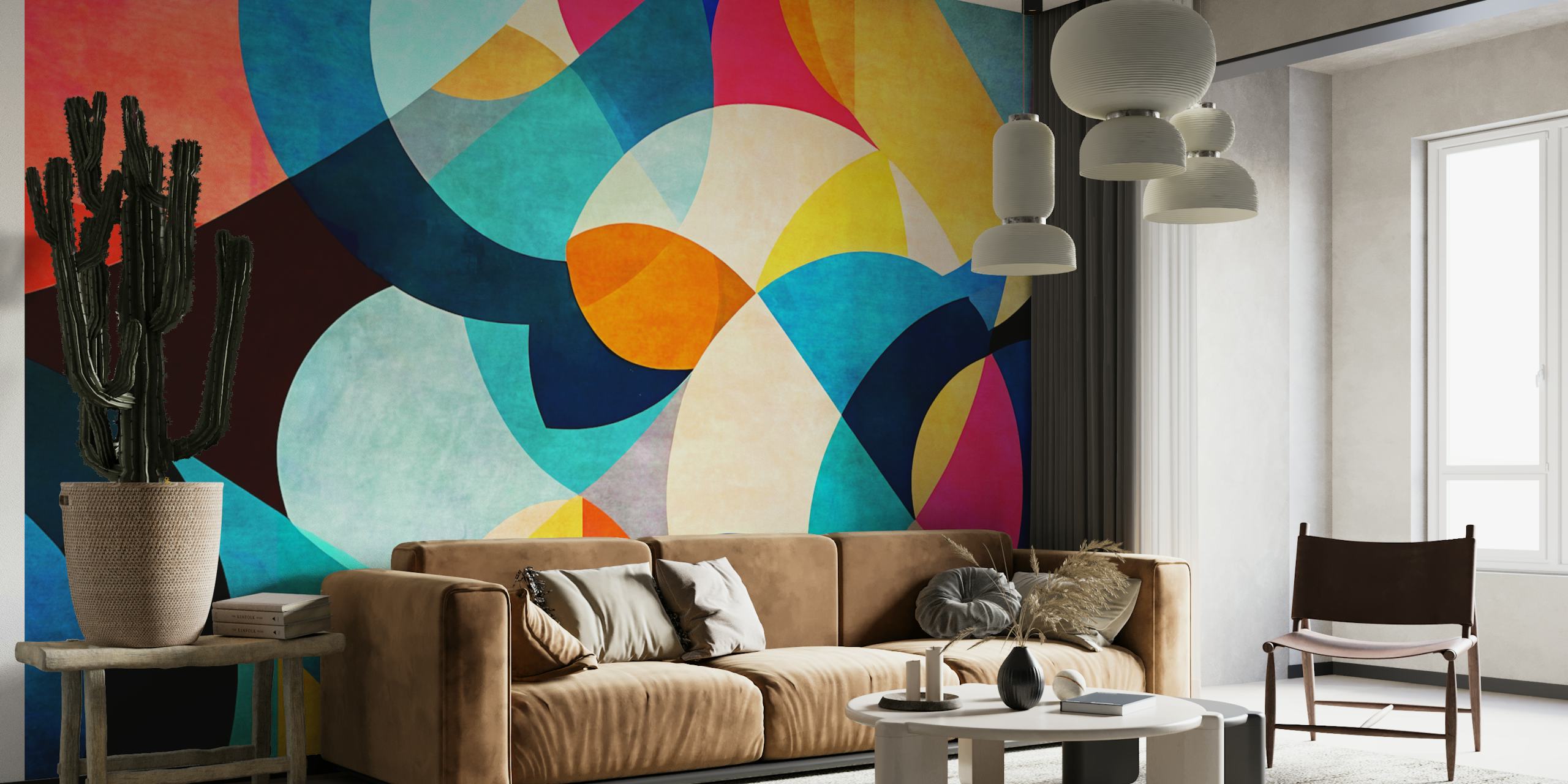 Papel de parede Vibrant Shapes Fusion em um quarto