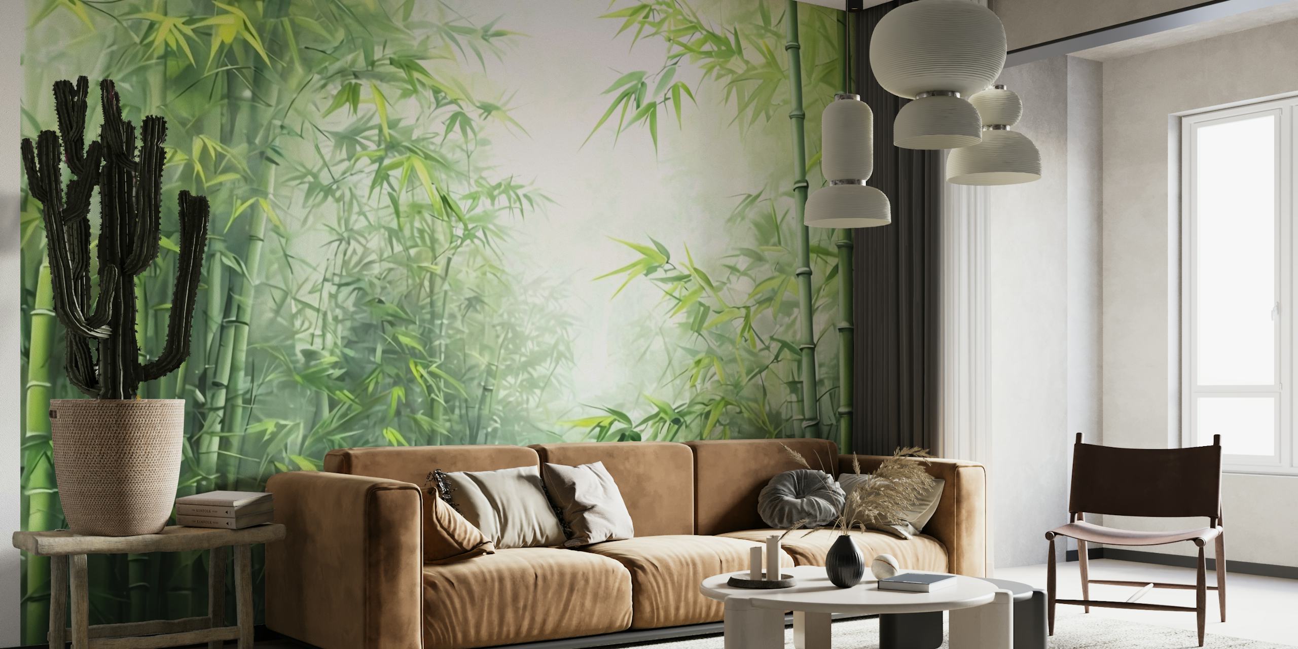 Green bamboo forest with mist wallpaper