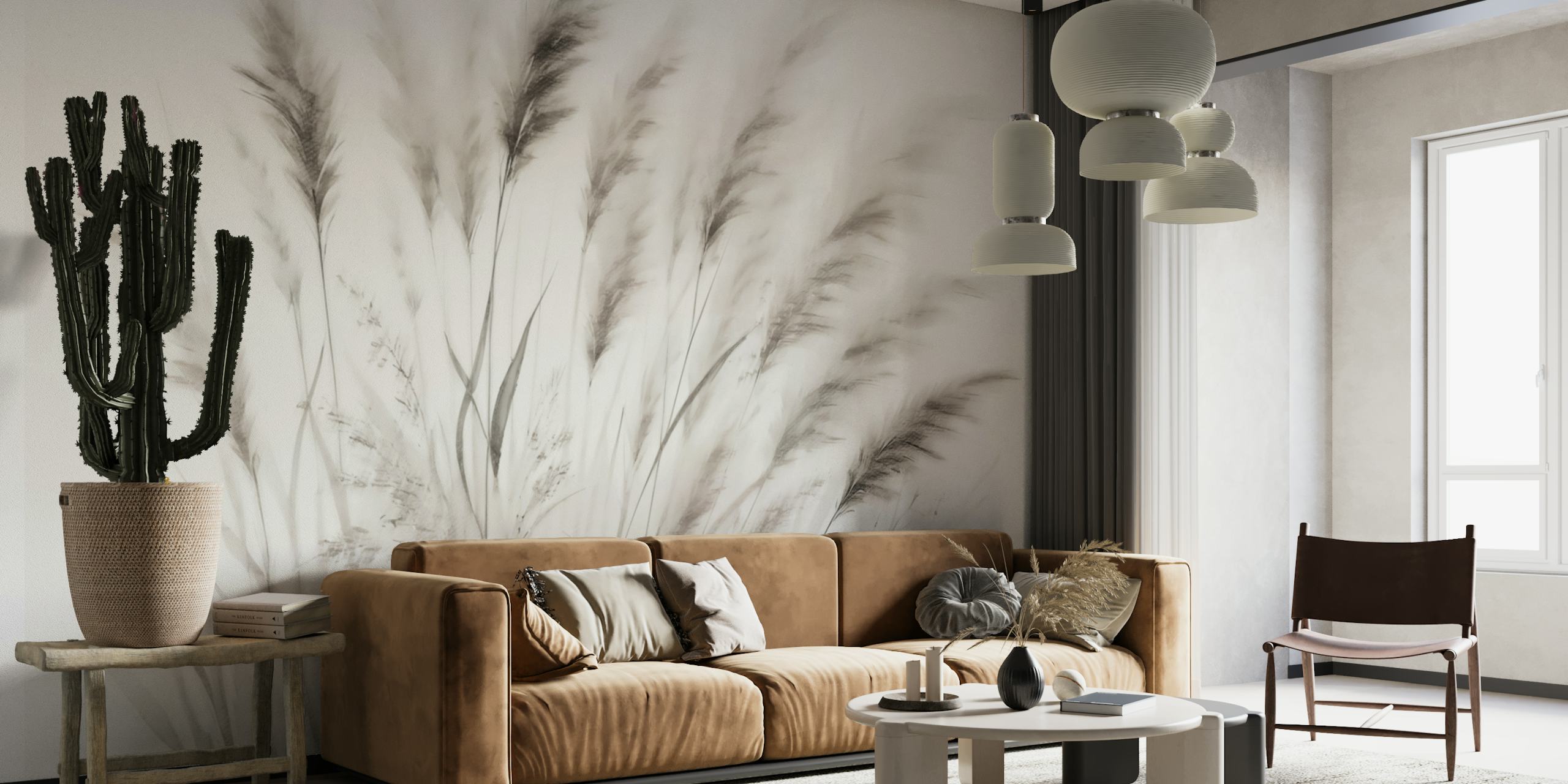 Ethereal Pampas Grass wallpaper in a room