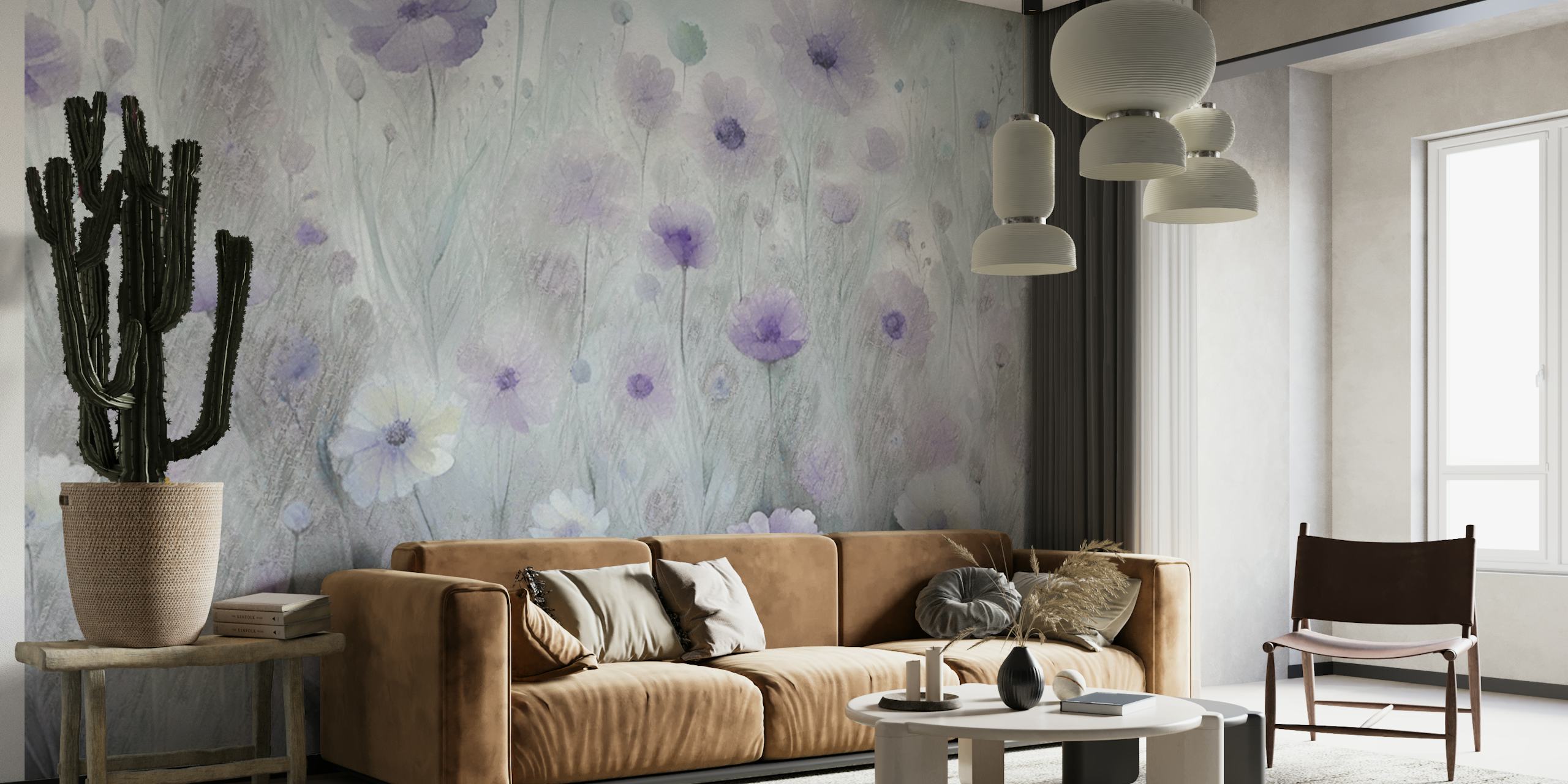 Purple and white floral design with soft gradients wallpaper