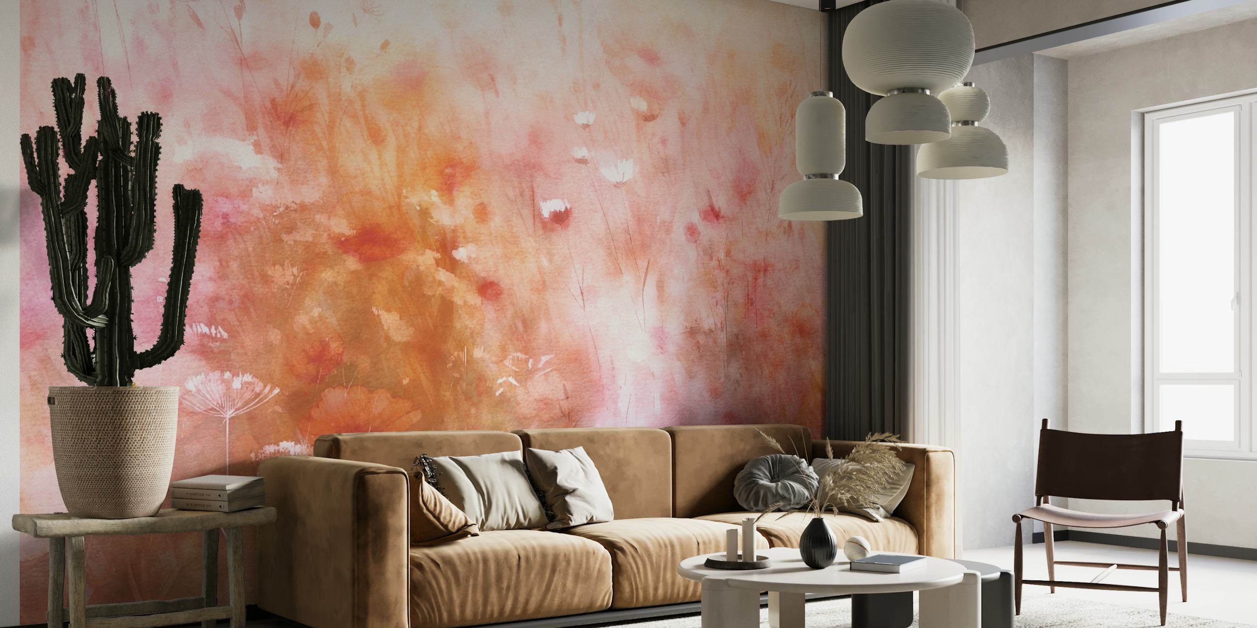 Bloemmotief behang Crimson Flora Dream in een kamer