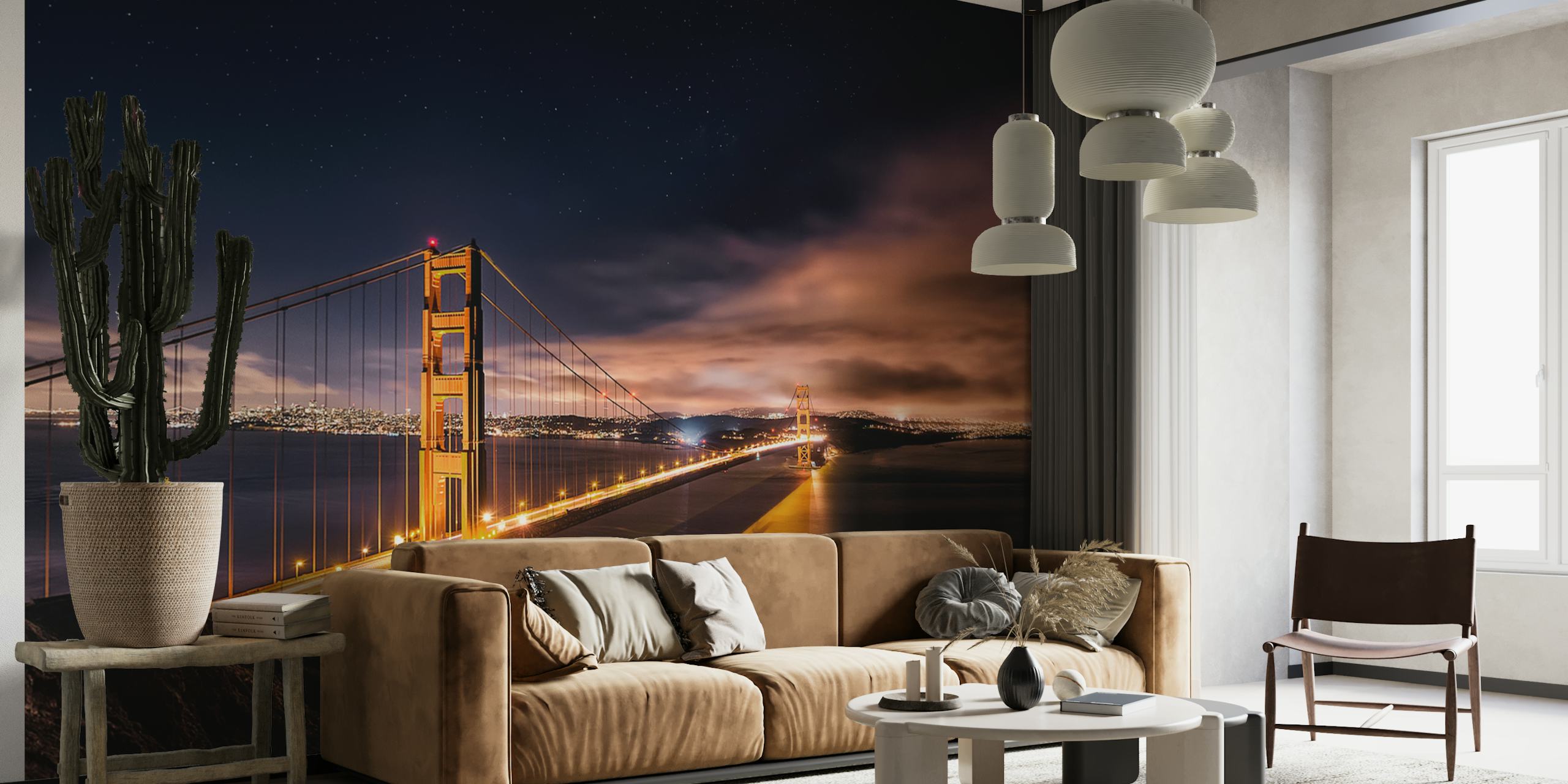 Golden Gate Bridge på natten med stjärnor