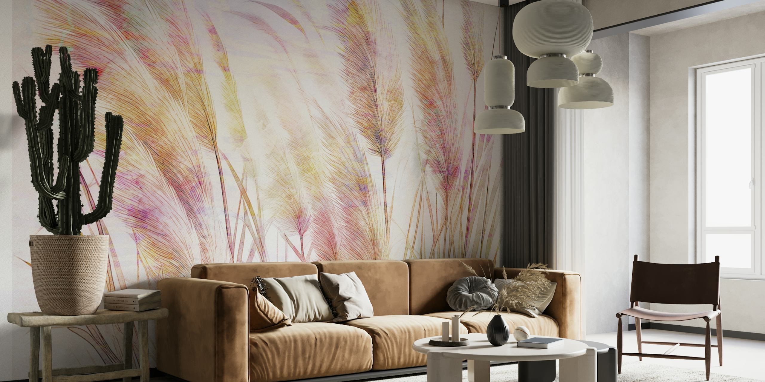 Sunset Reeds Hues wallpaper in a room