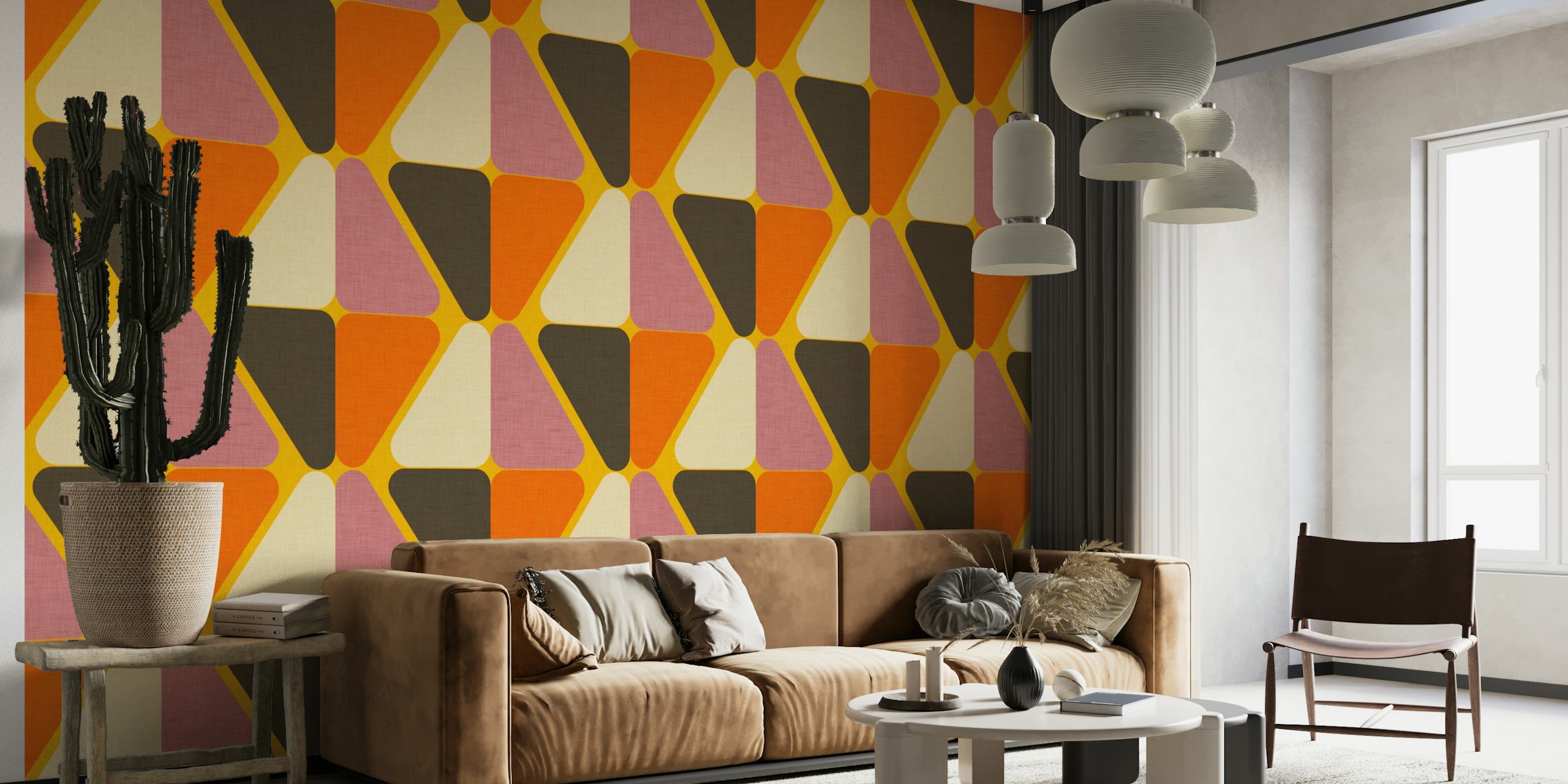 Retro color block brown wallpaper in a room