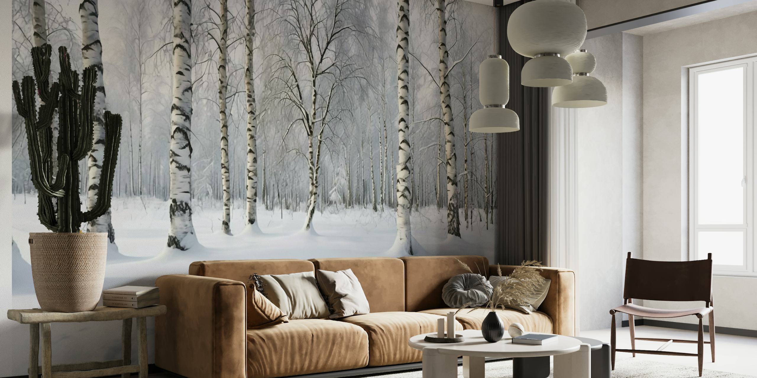 Winter Birch Serenity wallpaper in a room