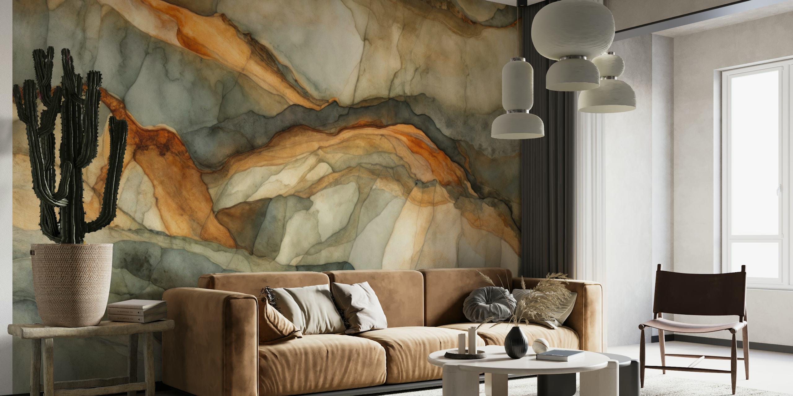 Amber Stone Drift Abstract Landscape Tapete im Raum