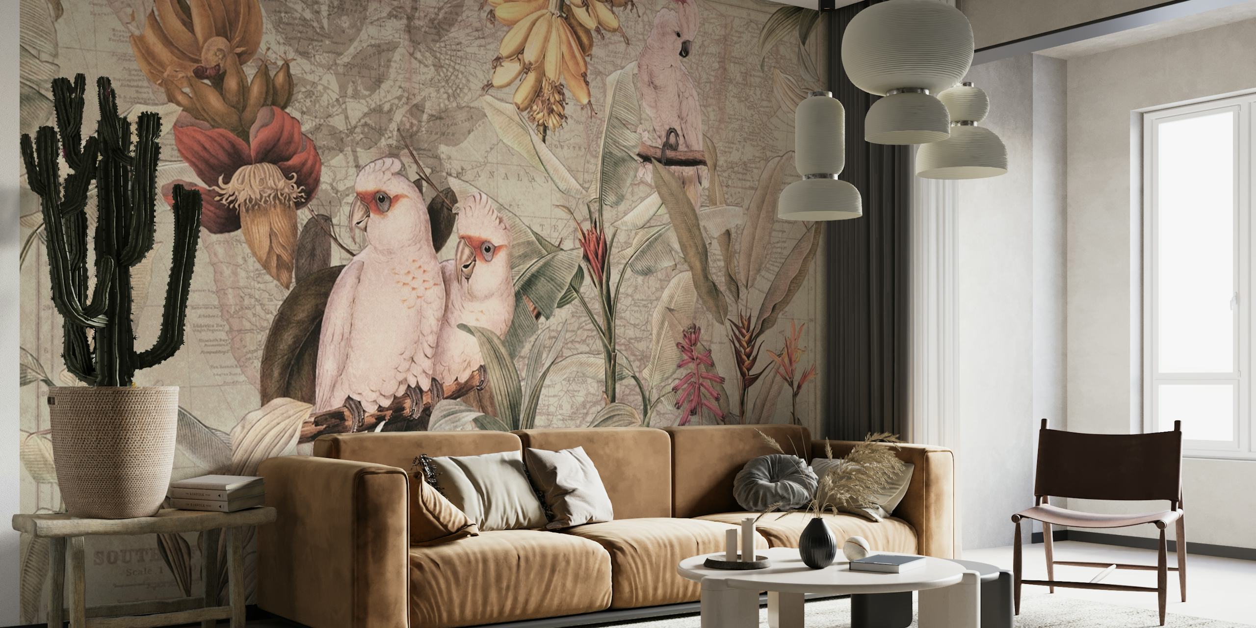 Tropical  Vintage Birds in Exotic Paradise wallpaper