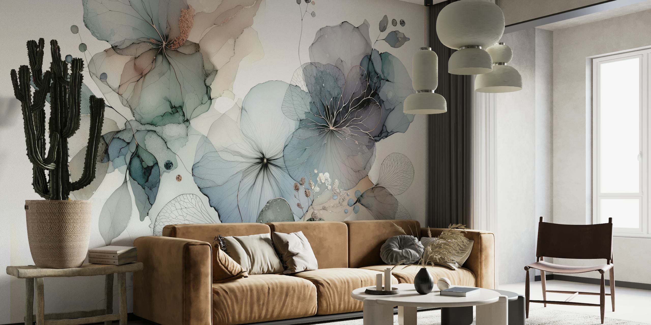 Papel tapiz Dreamy Florals en una habitación