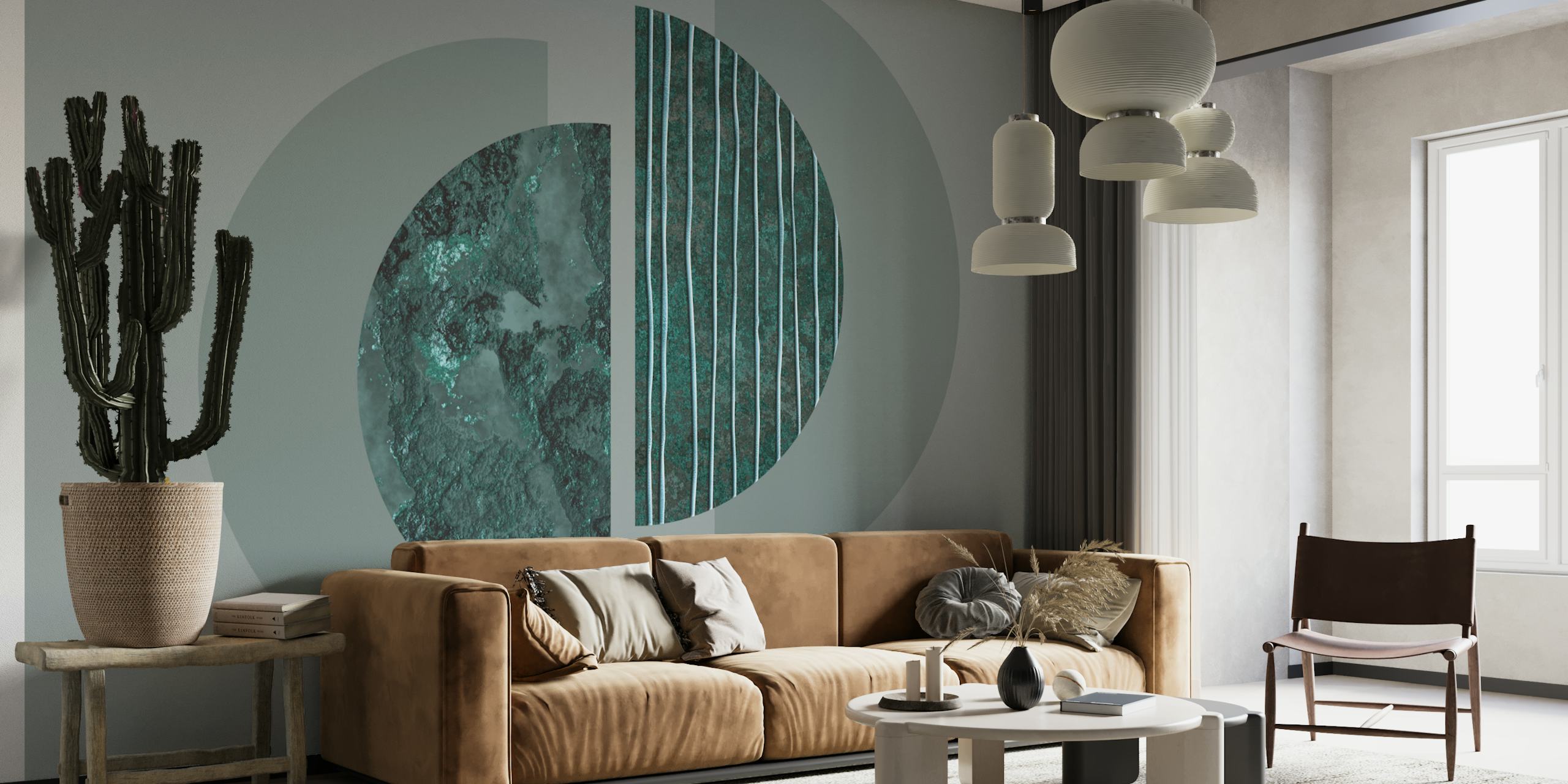 Εμφάνιση ταπετσαρίας Mid Century Modern Geometric Teal
