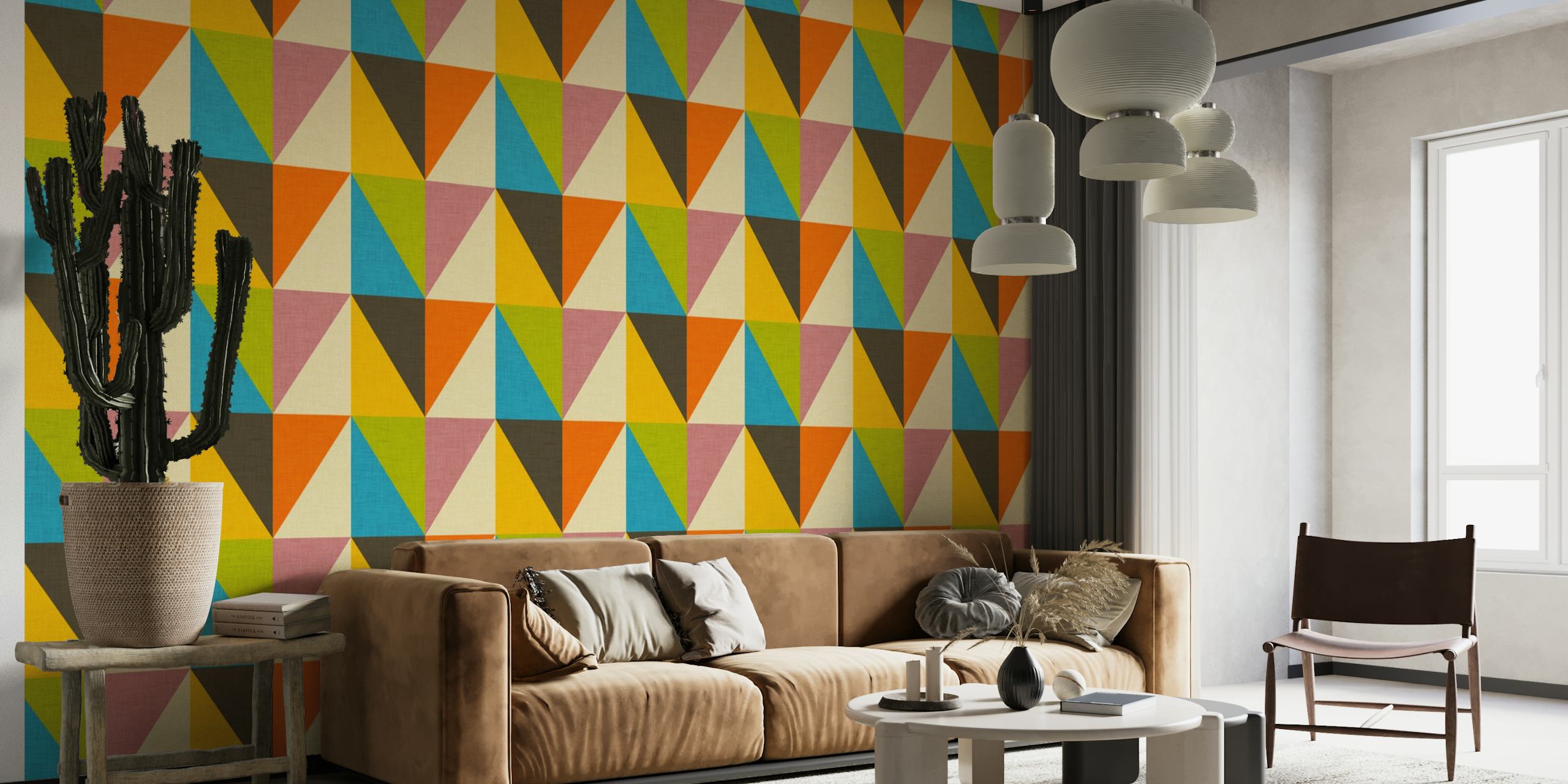 Retro Color Block Chevron vægmaleri med et mønster af farverige chevron striber i vintage toner