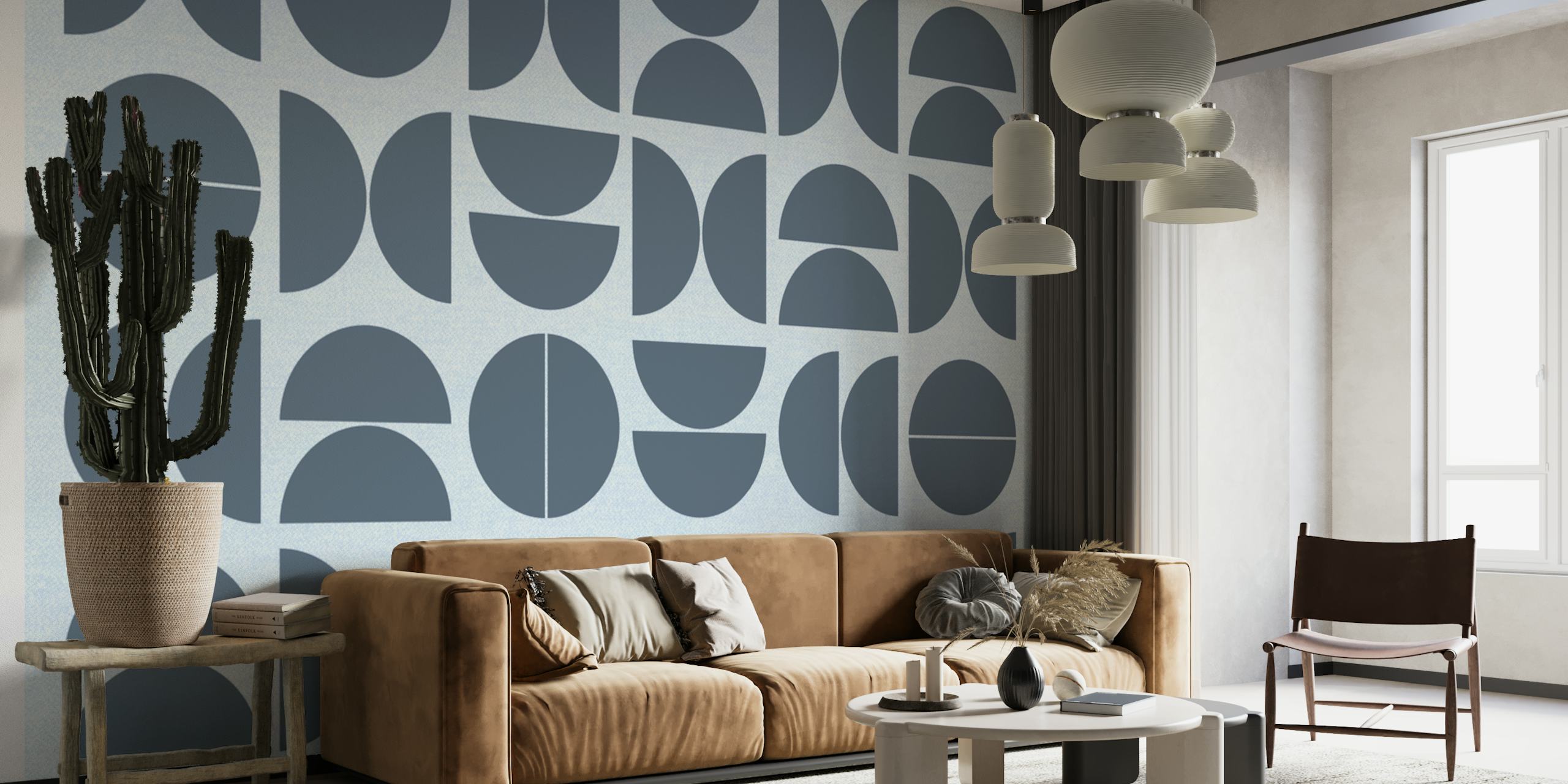 Tapeta Grey Geometric Bauhaus v místnosti