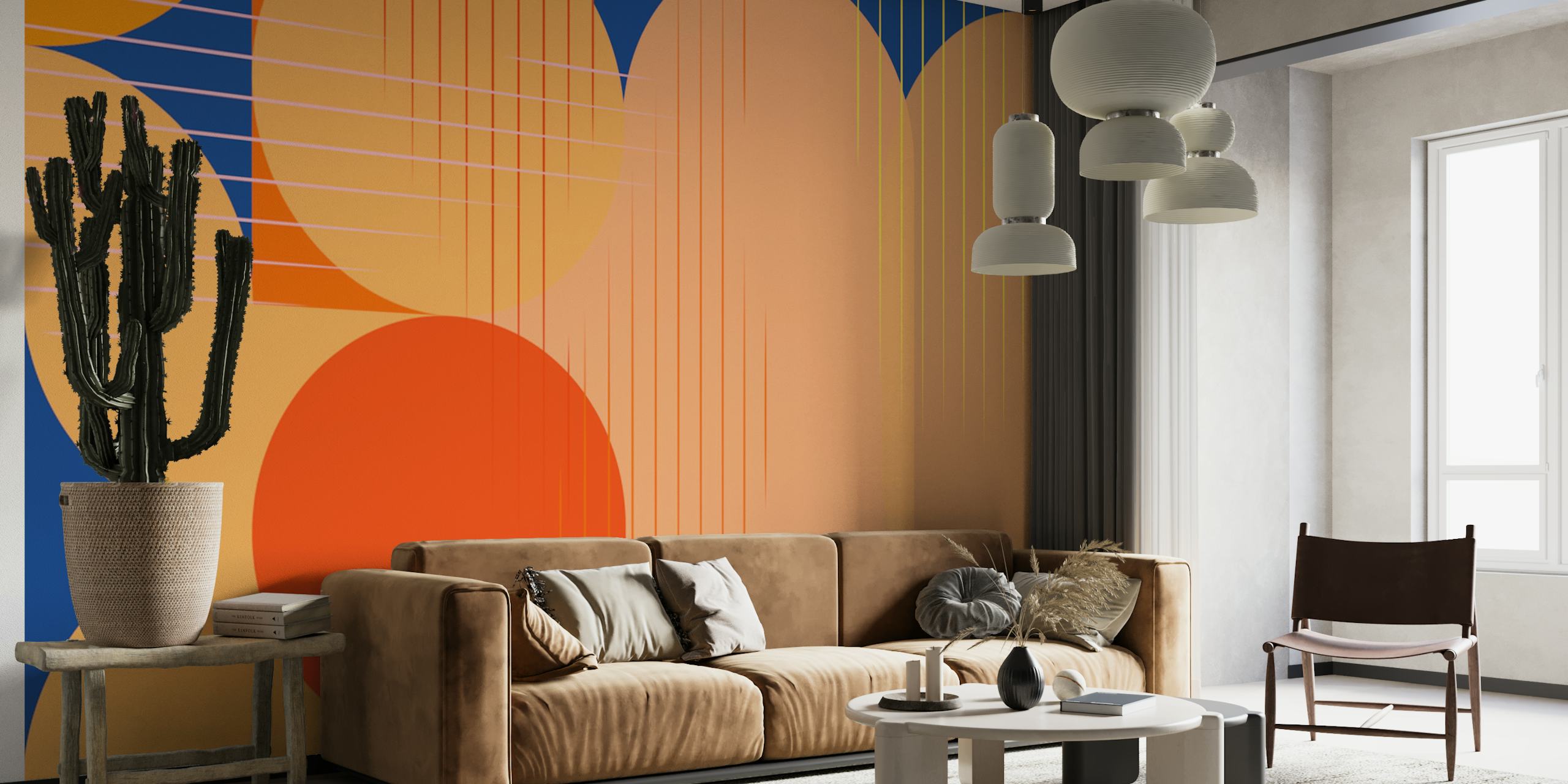 Geometric circles in orange and blue on a vibrant background wallpaper