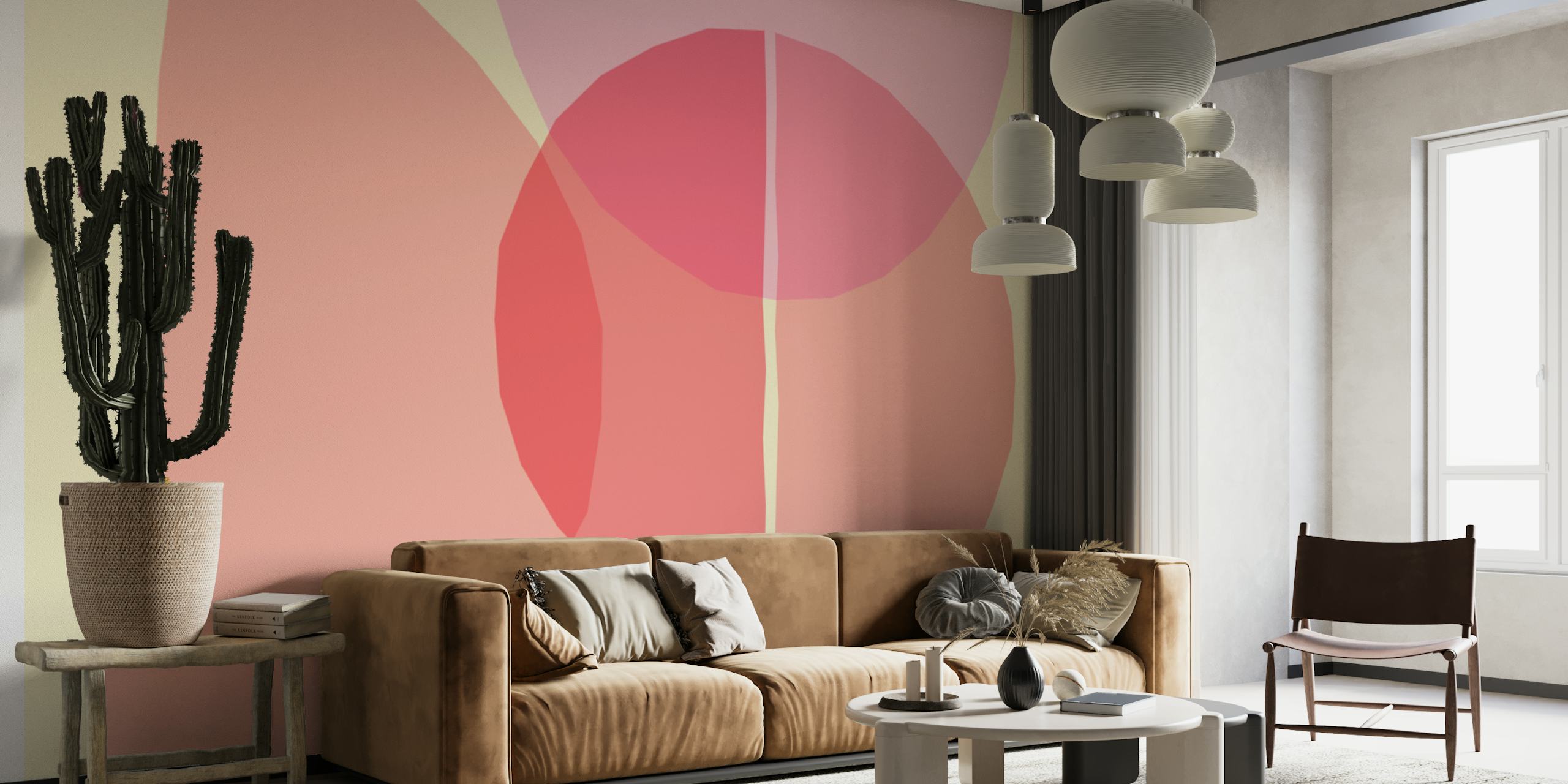 Abstract pastel circles in pink and peach wallpaper