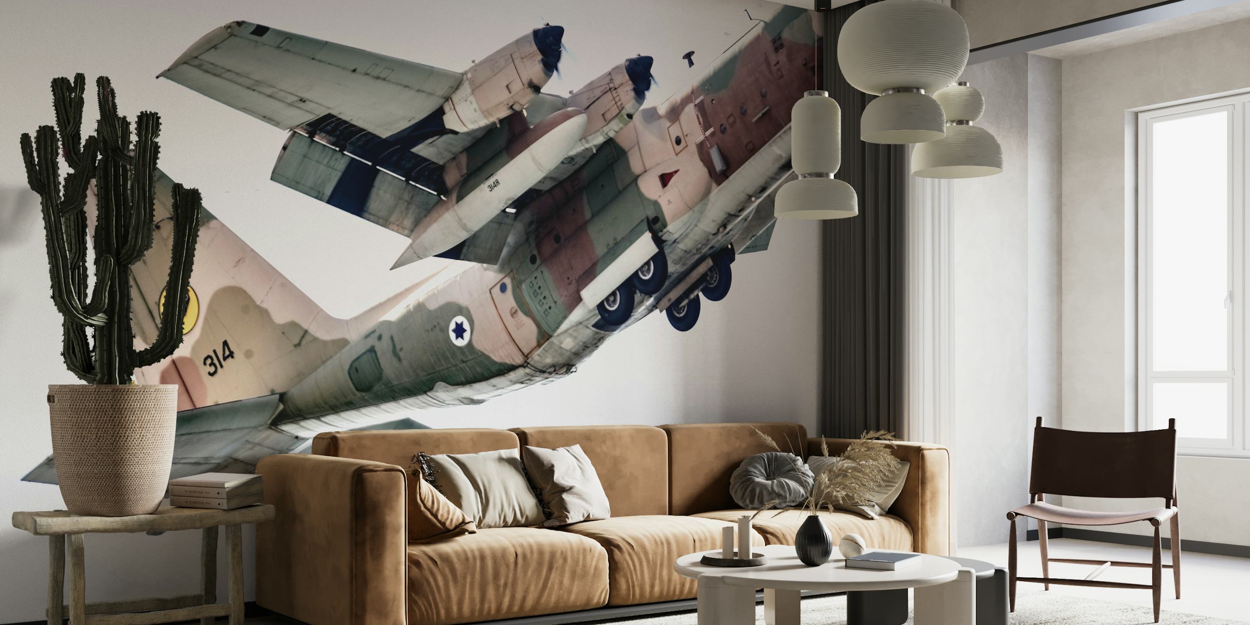 Military aircraft in camouflage colors flying wallpaper