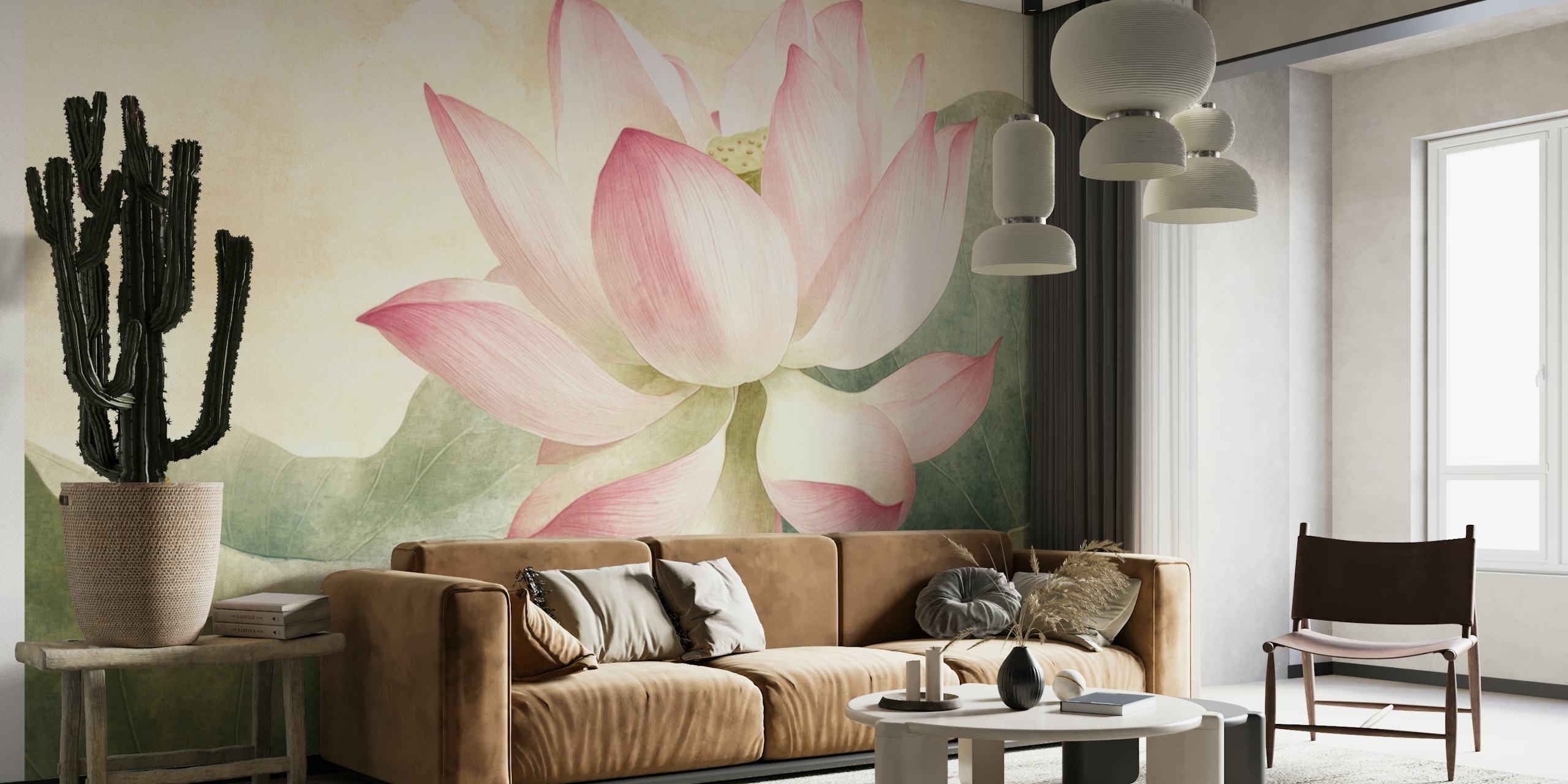 Vintage Lotus Charm-tapet i et rum