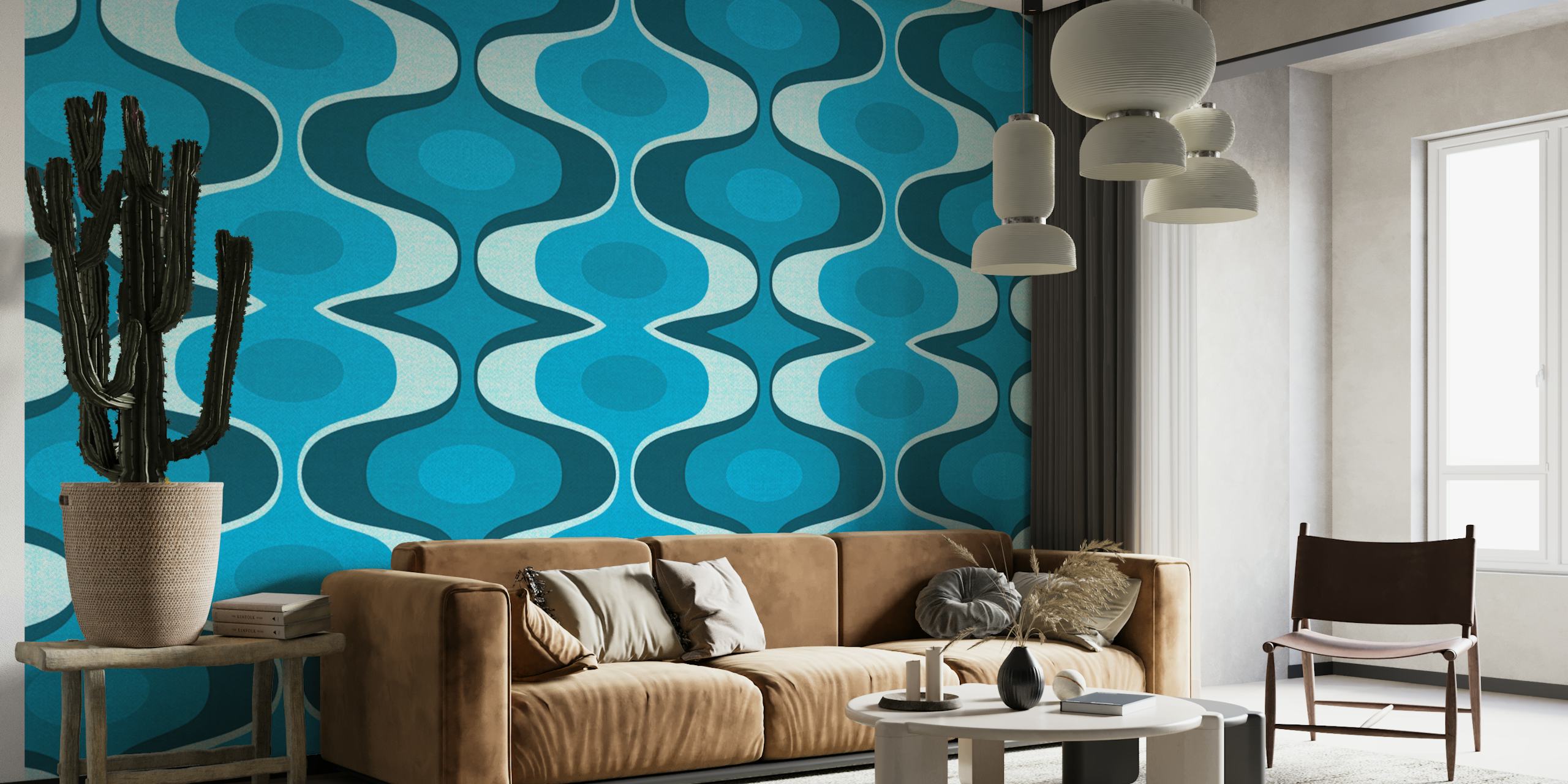 Teal Scandinavian Vintage tapetti huoneessa