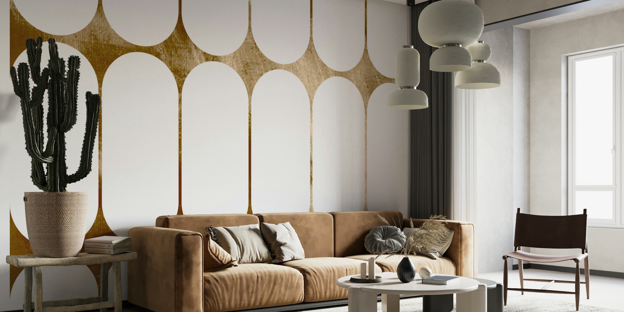 Gold and white geometric pattern wallpaper