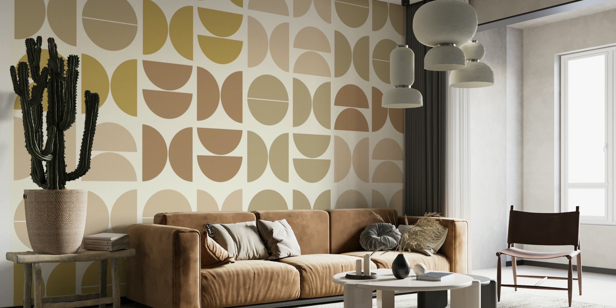 Geometric shapes in earthy tones: beige, brown, cream wallpaper