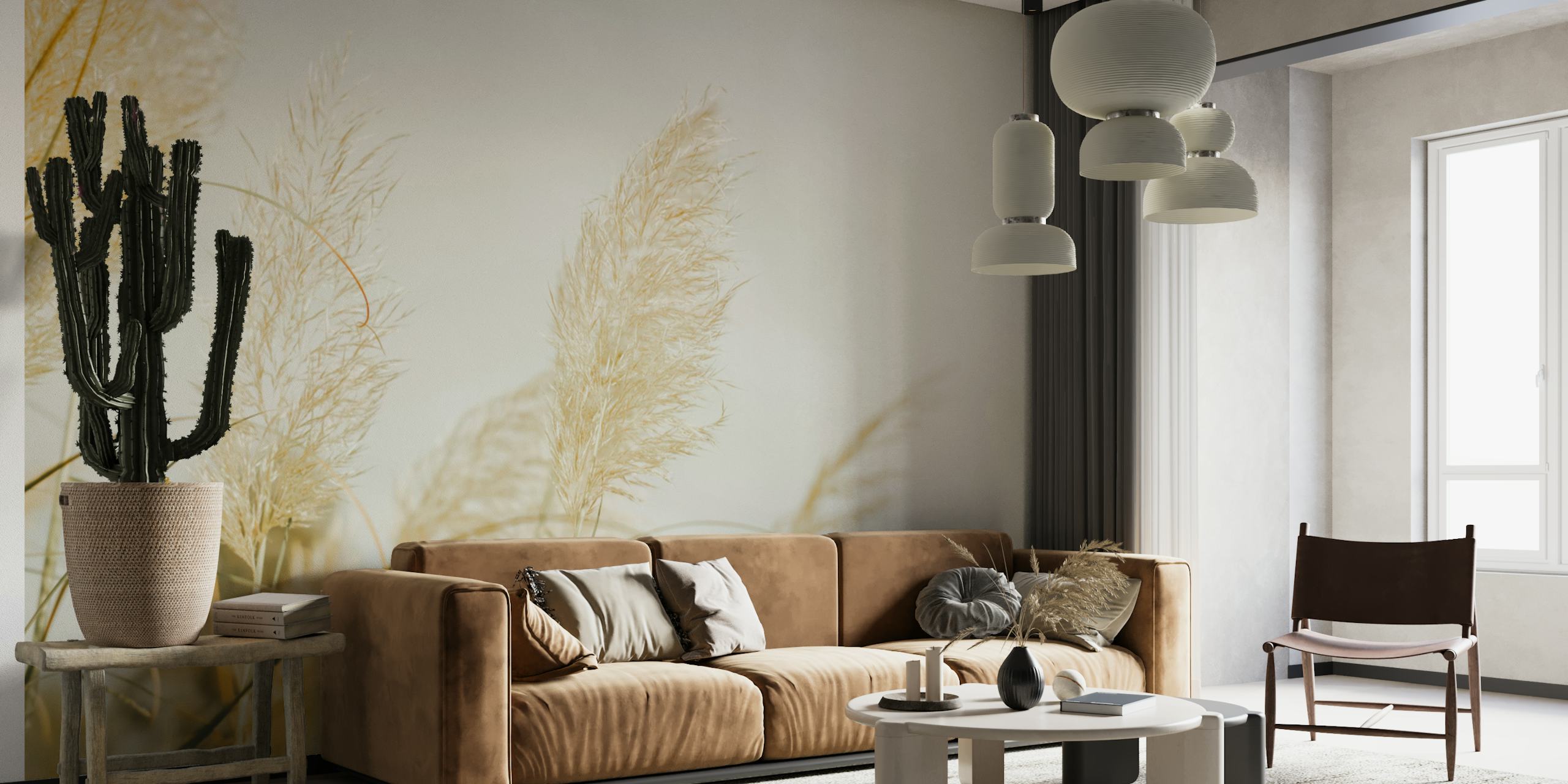 Pampas grass in soft glow wallpaper design with light colors