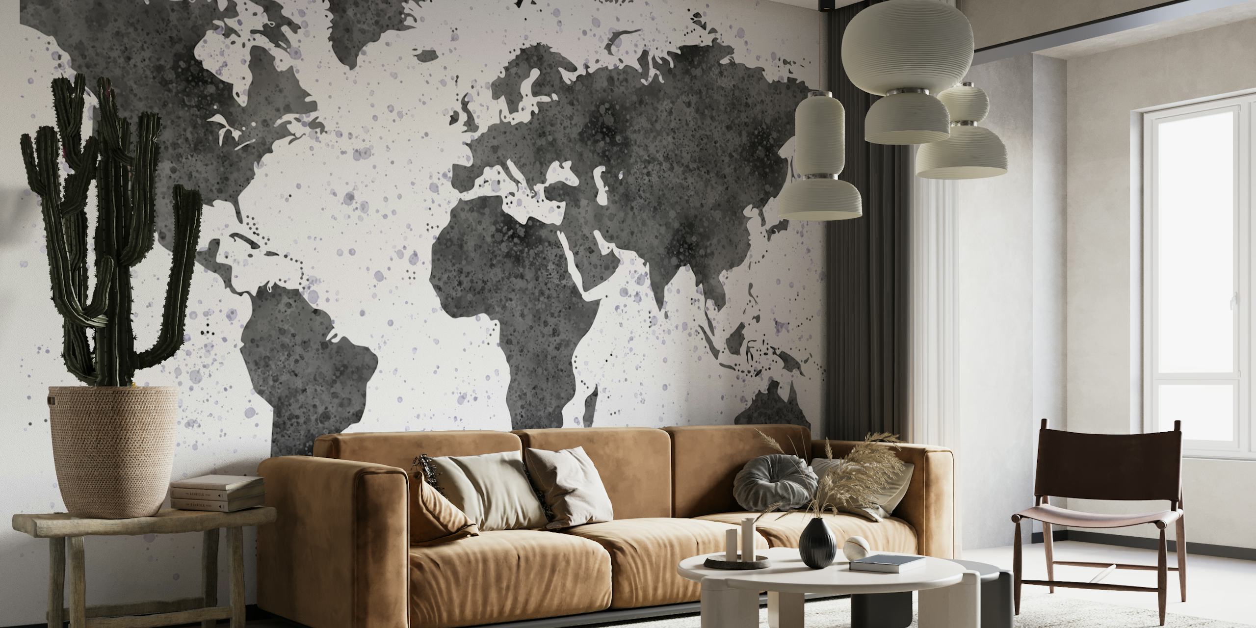 Black world map with textured white background wallpaper
