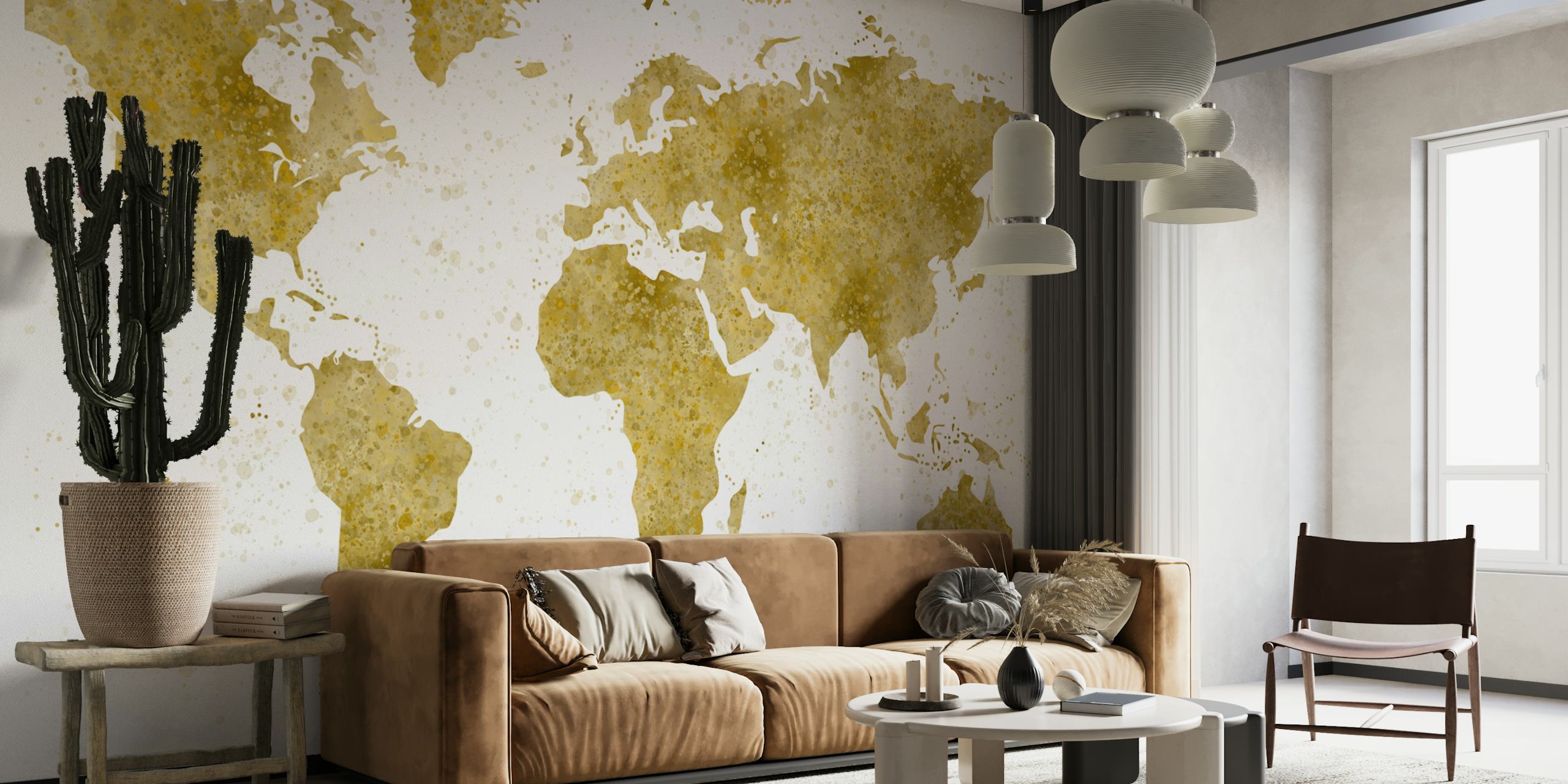Mural de papel pintado World Map Mural Gold en una habitación