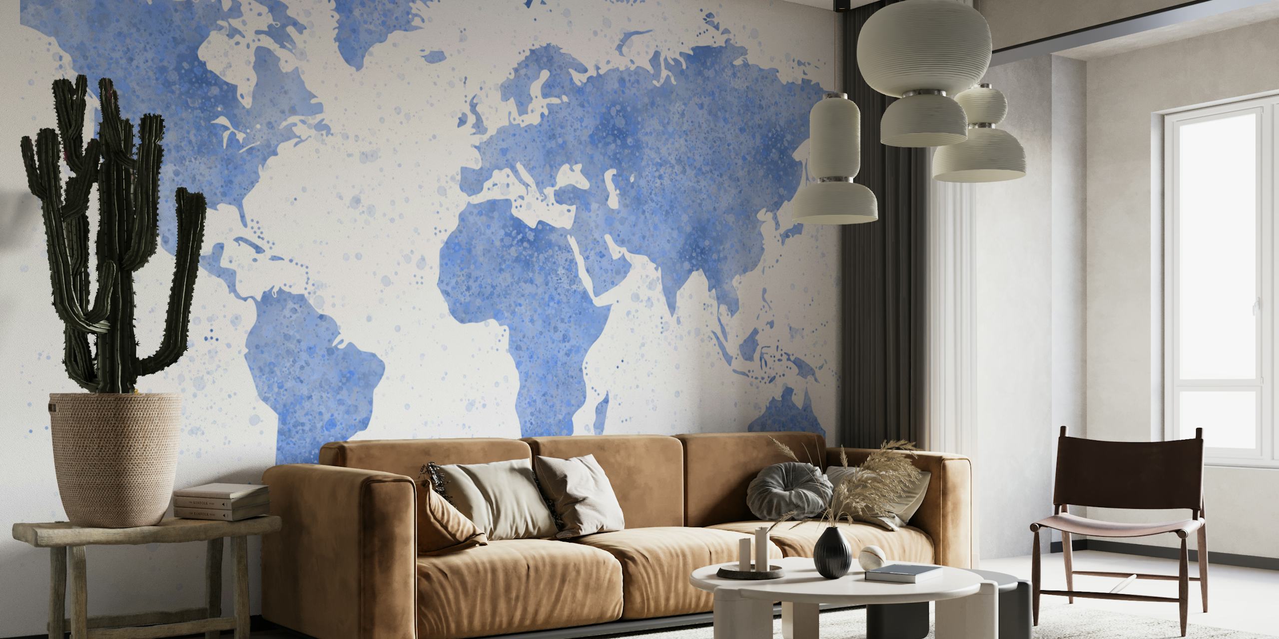 Light blue watercolor world map wallpaper