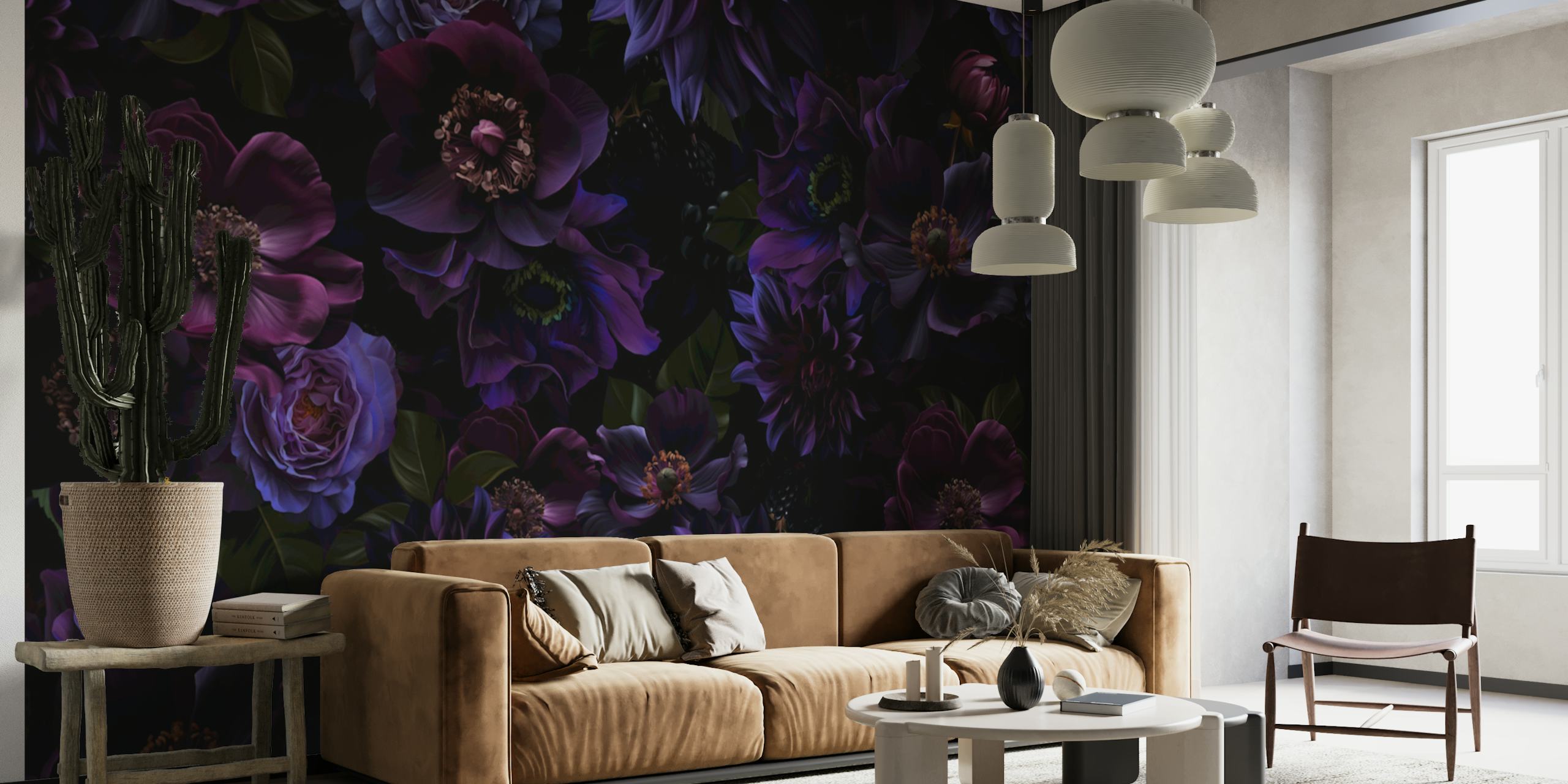 Nocturnal Purple Blooms ταπετσαρία σε ένα δωμάτιο