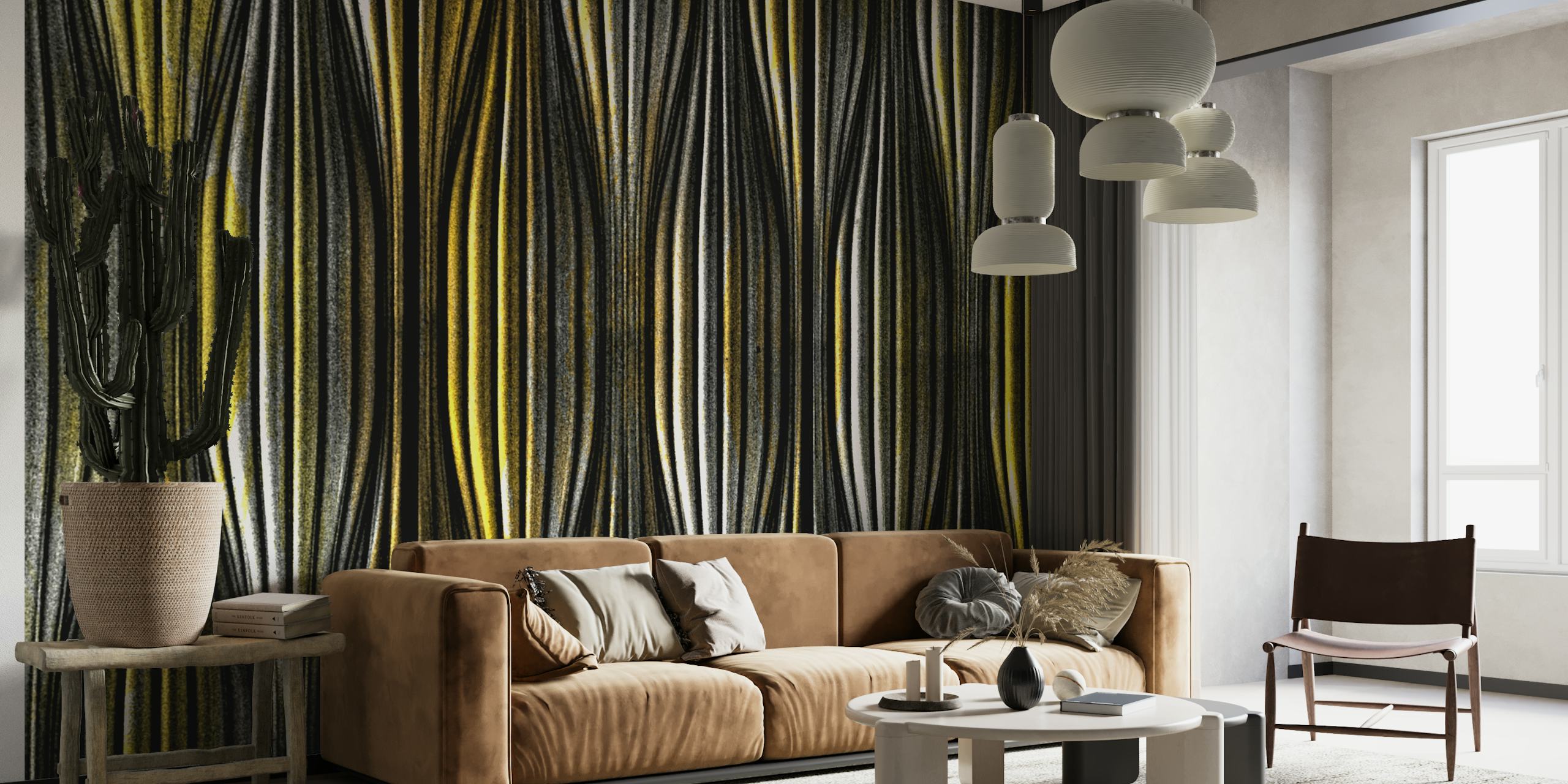 Japanese wave pattern in gold and black tones wallpaper