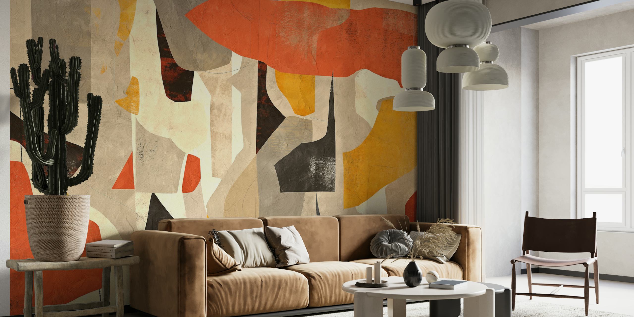 Colorful abstract shapes in earthy tones wallpaper