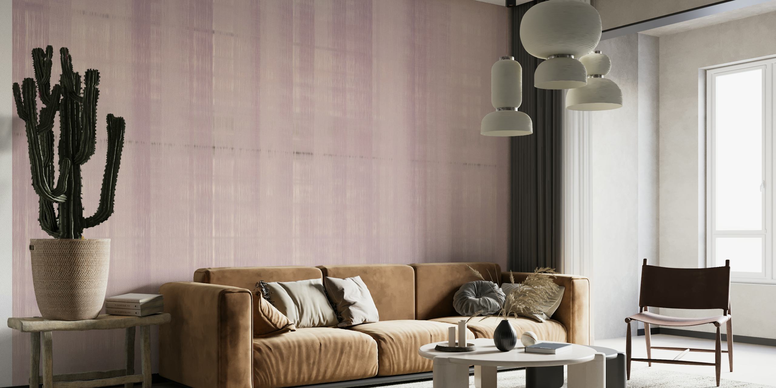 Hand-drawn lavender-colored silk textured wall mural