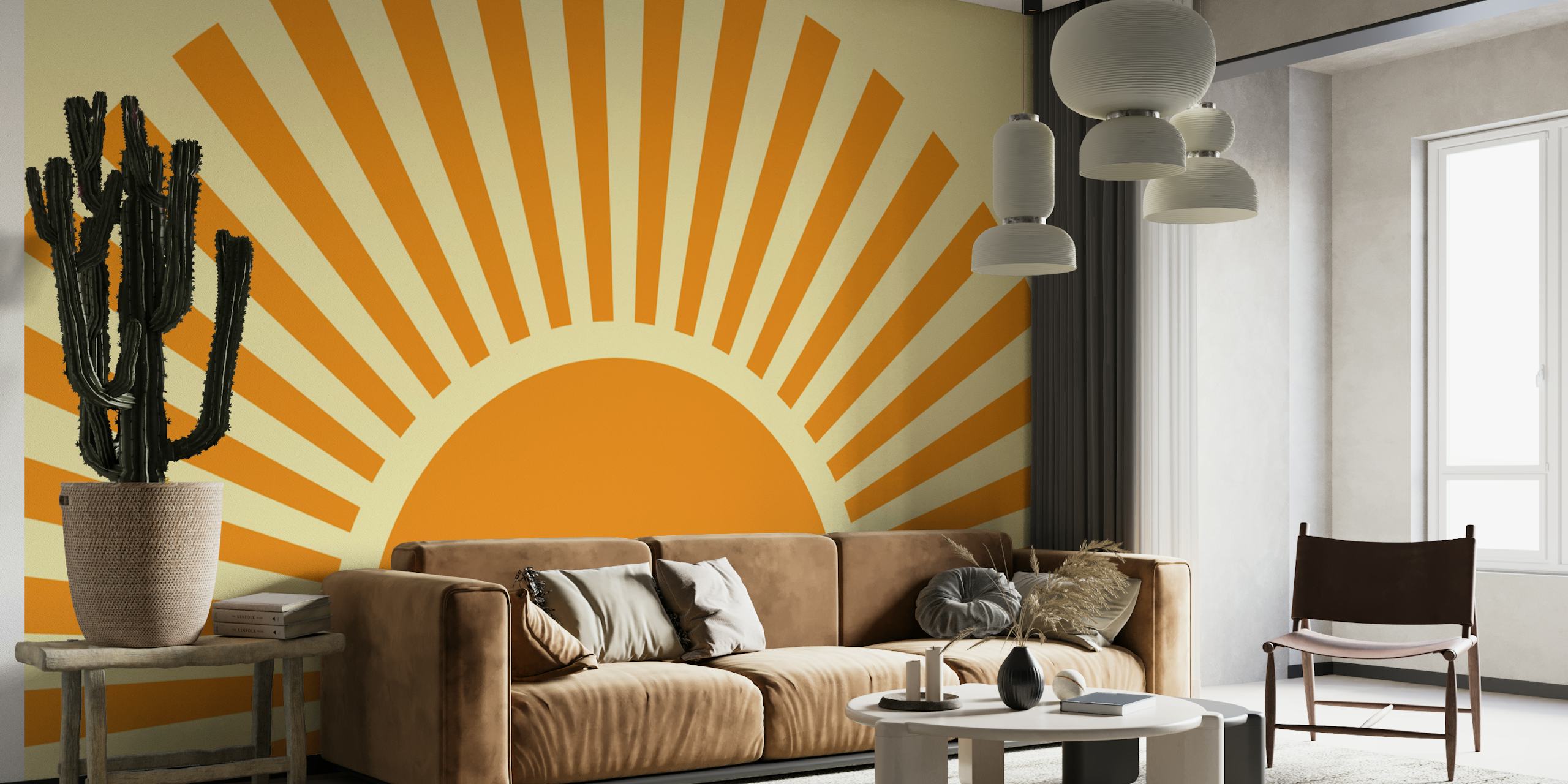 Geometric yellow and orange sun wallpaper