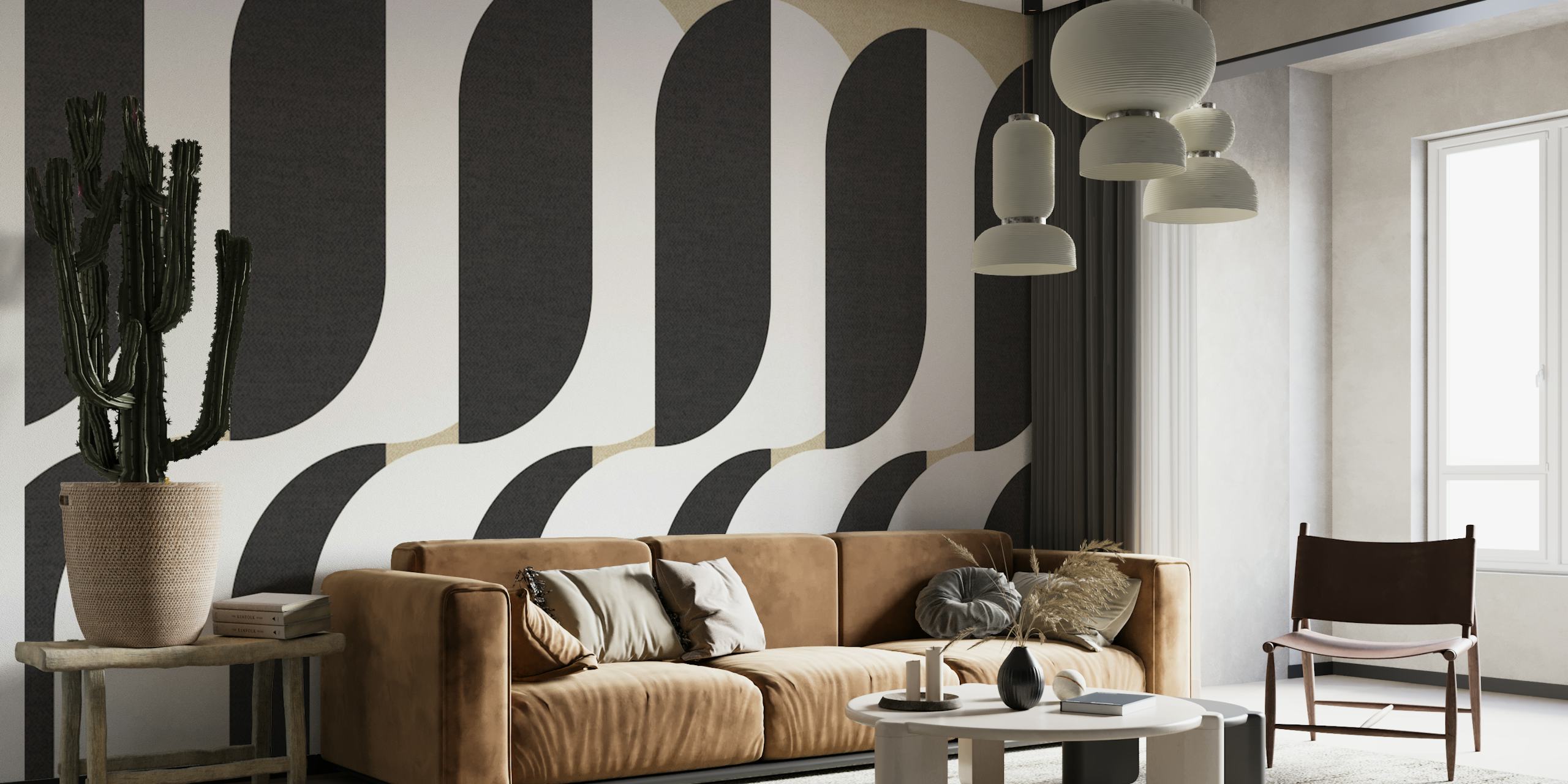 Black and white retro waves pattern wallpaper