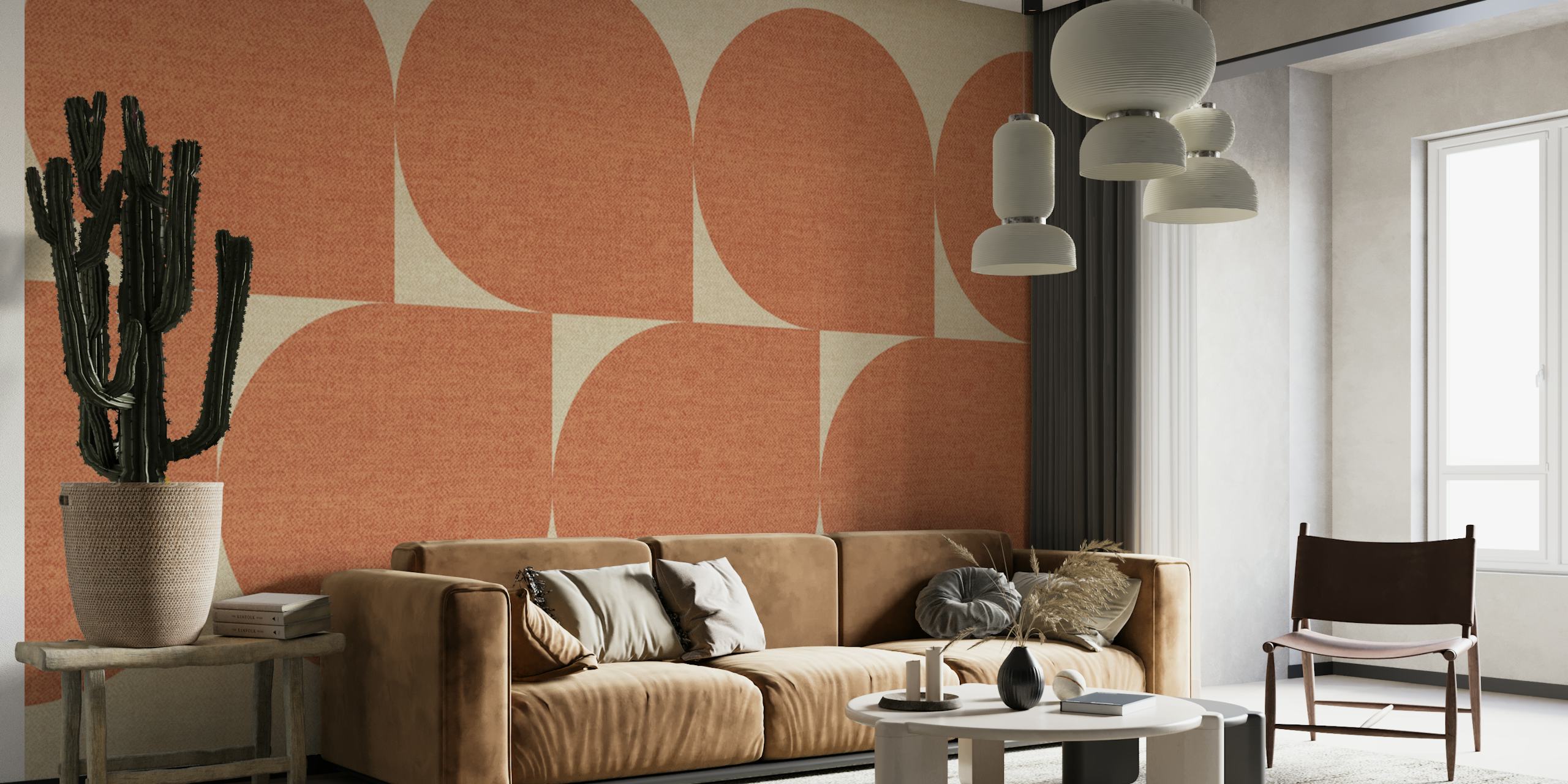 Geometric terracotta shapes on beige background wallpaper