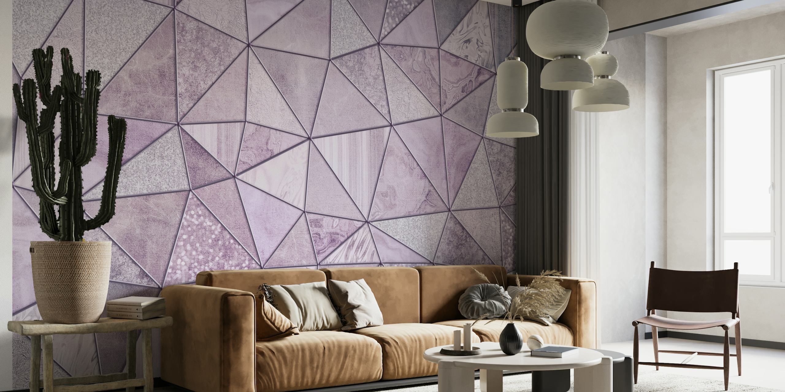 Geometric triangle pattern in shades of purple and gray wallpaper