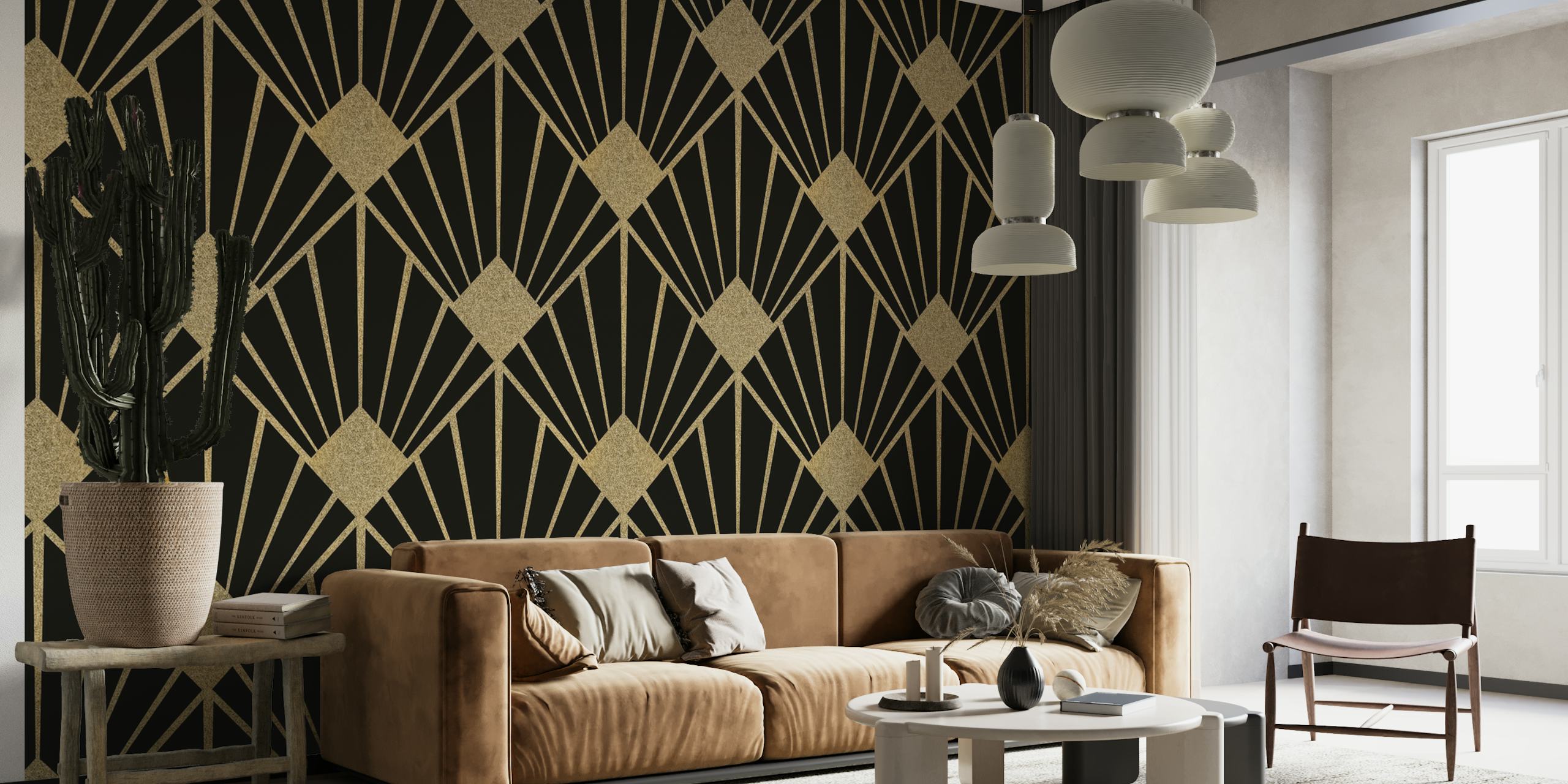 Luxusní Tapeta Art Deco - Gold design na Black backdrop