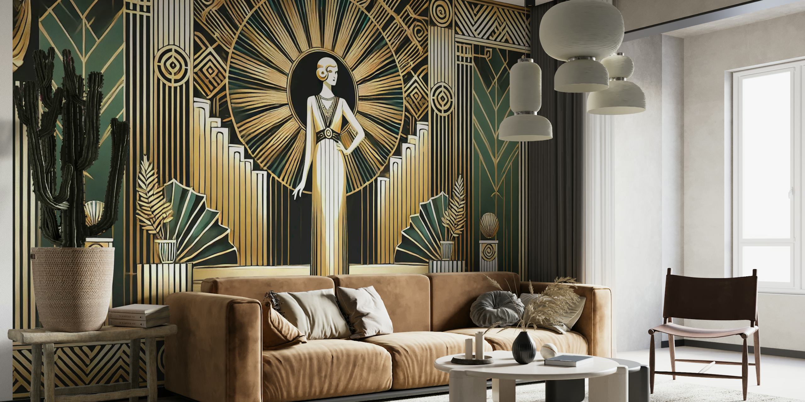 Art Deco-Tapete mit goldenem Design