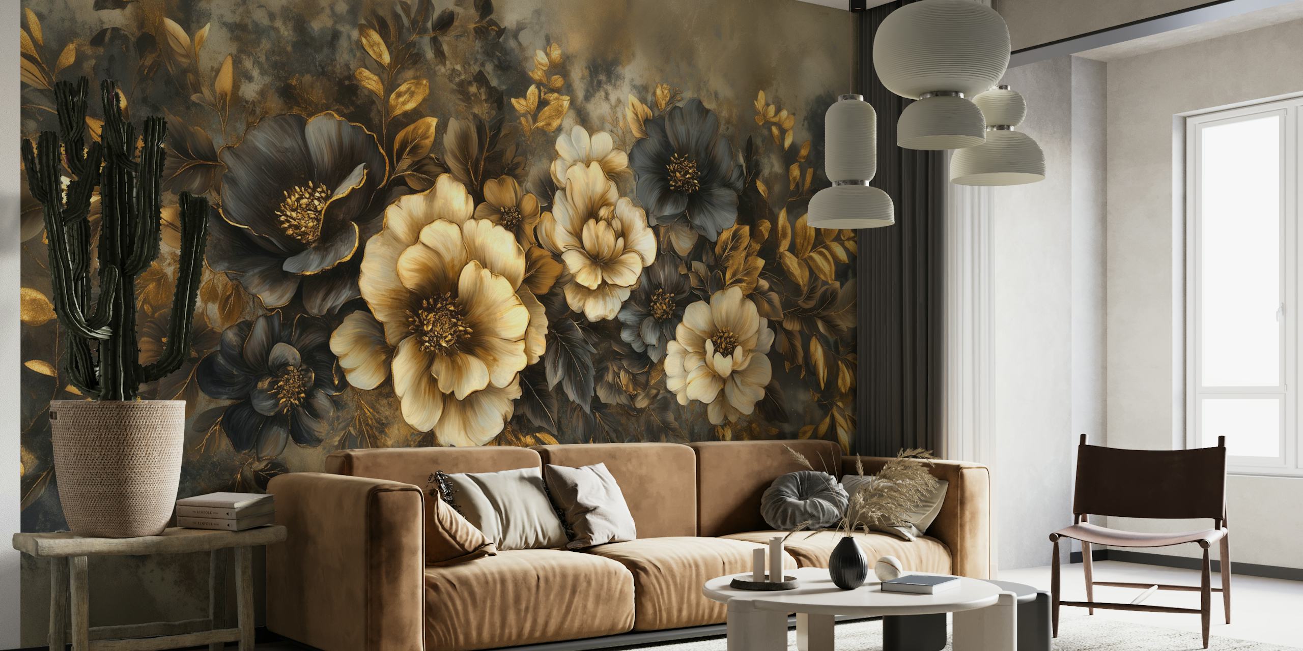 Chic Golden Botany wallpaper design in a room