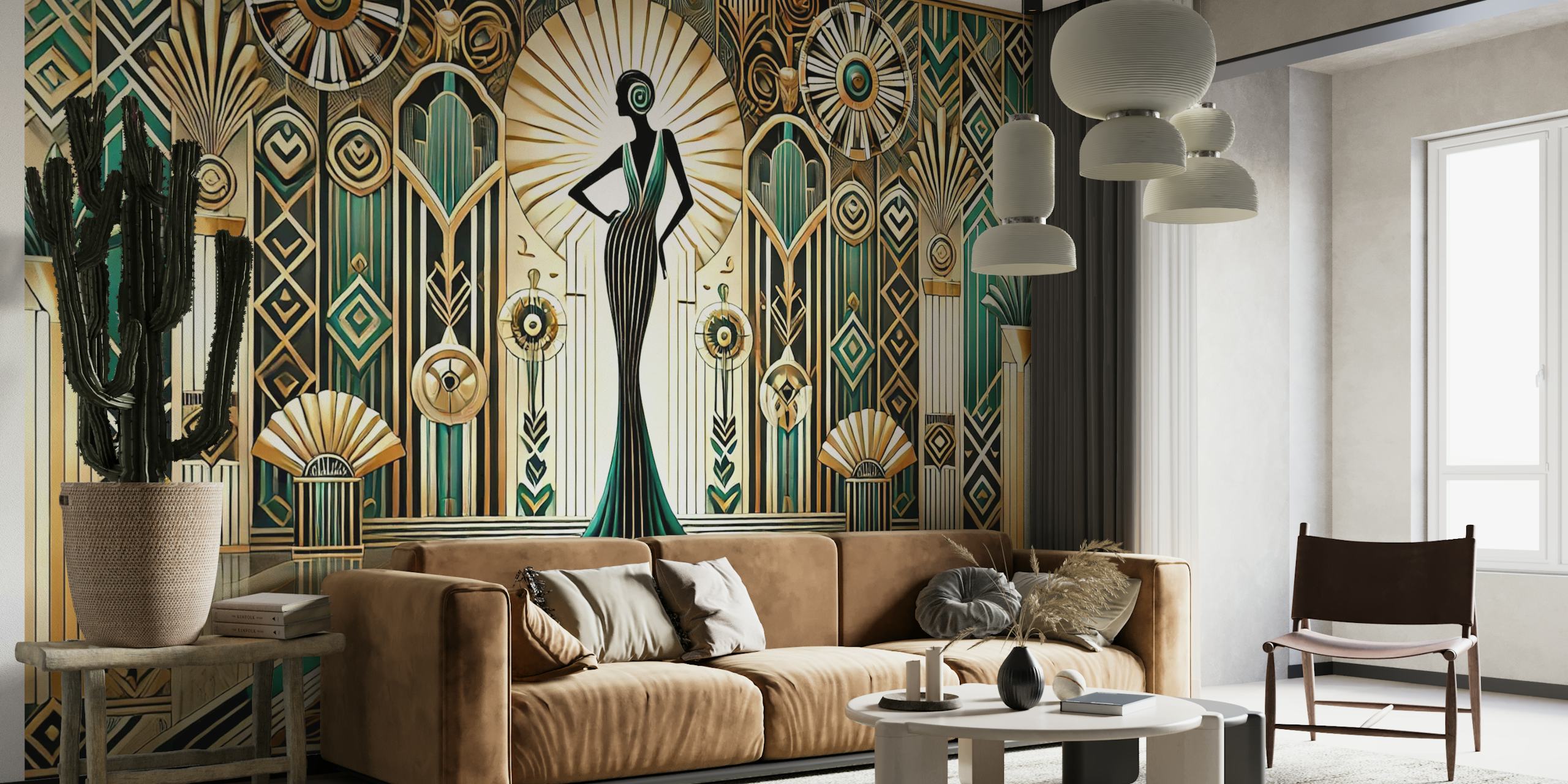 Vintage Elegance Scene in Art Deco wallpaper