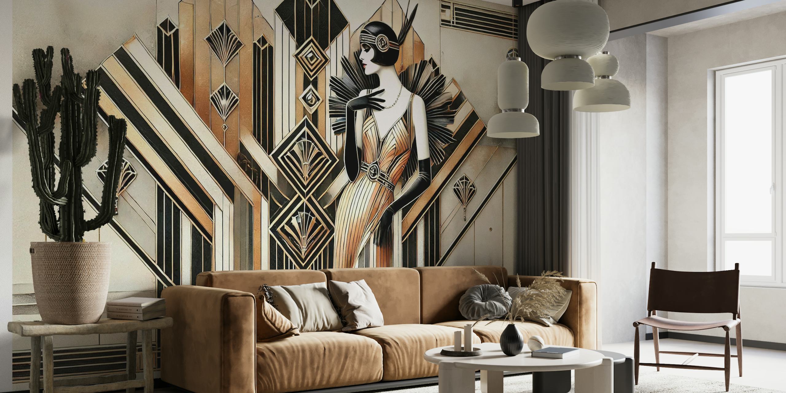 Art Deco -tapetti tyylikkäässä huoneessa