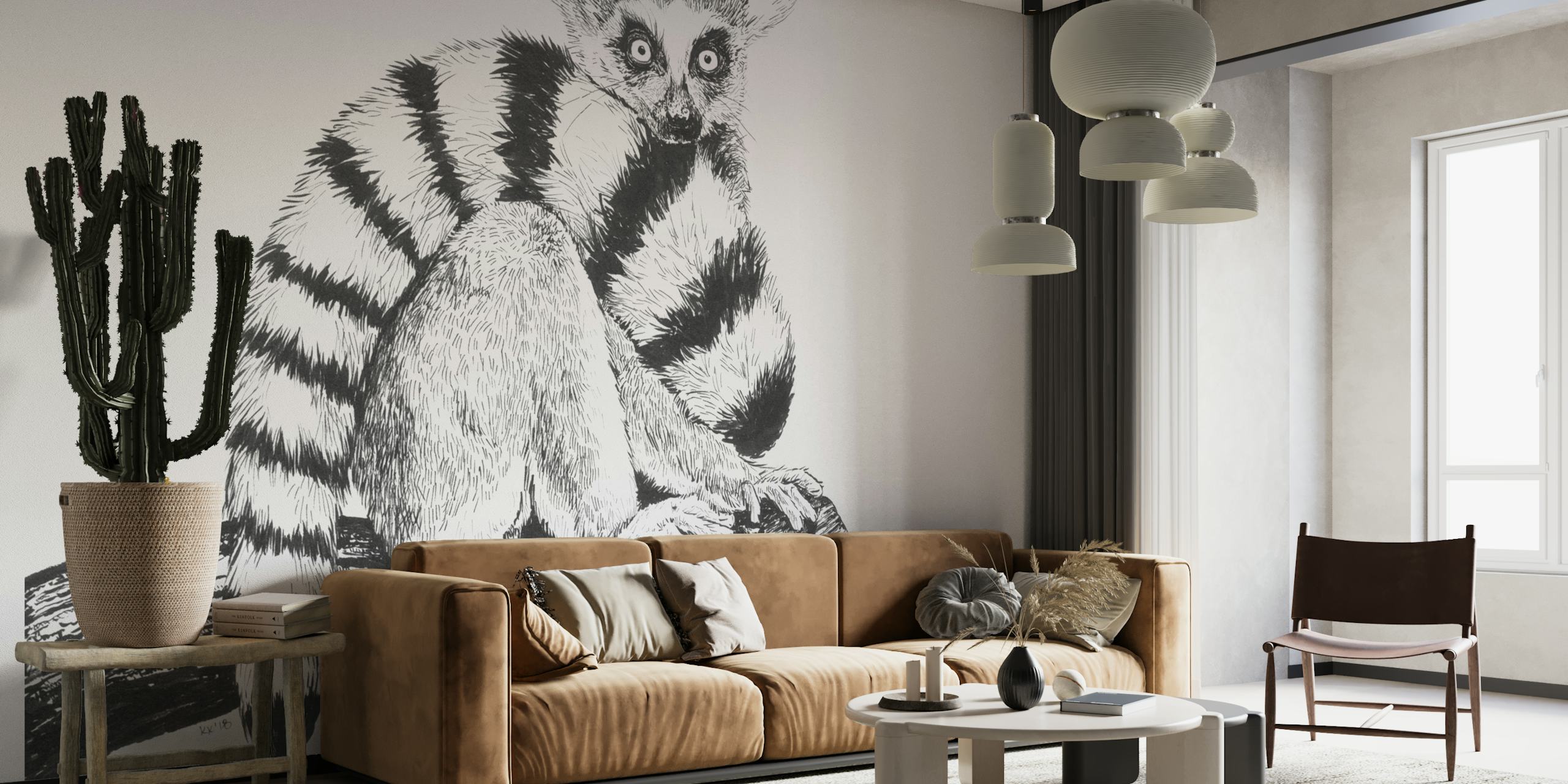 Lemur drawing behang