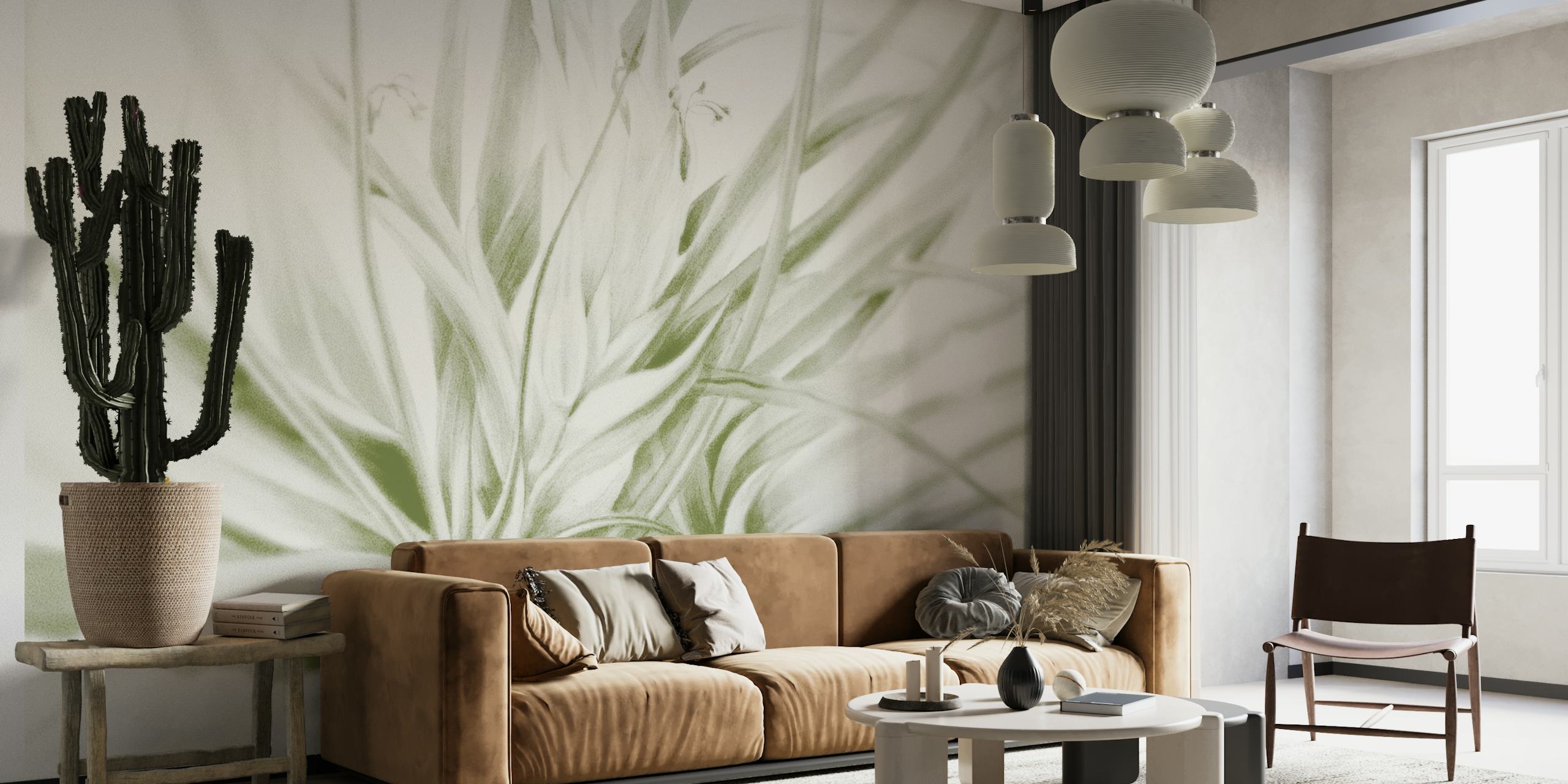 Monochrome floral essence wallpaper in a room