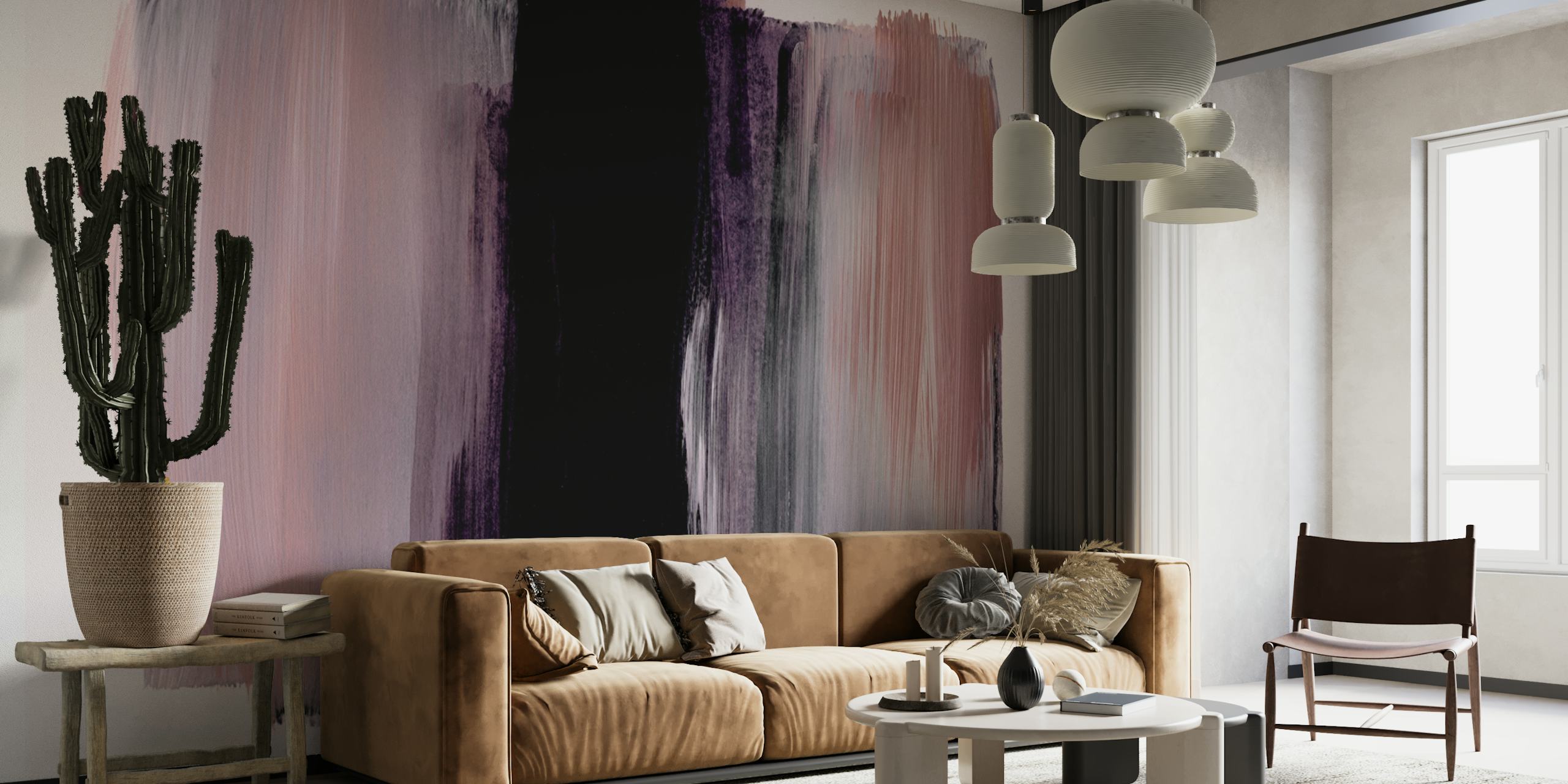 Blush Brush Strokes wallpaper displayed in a room