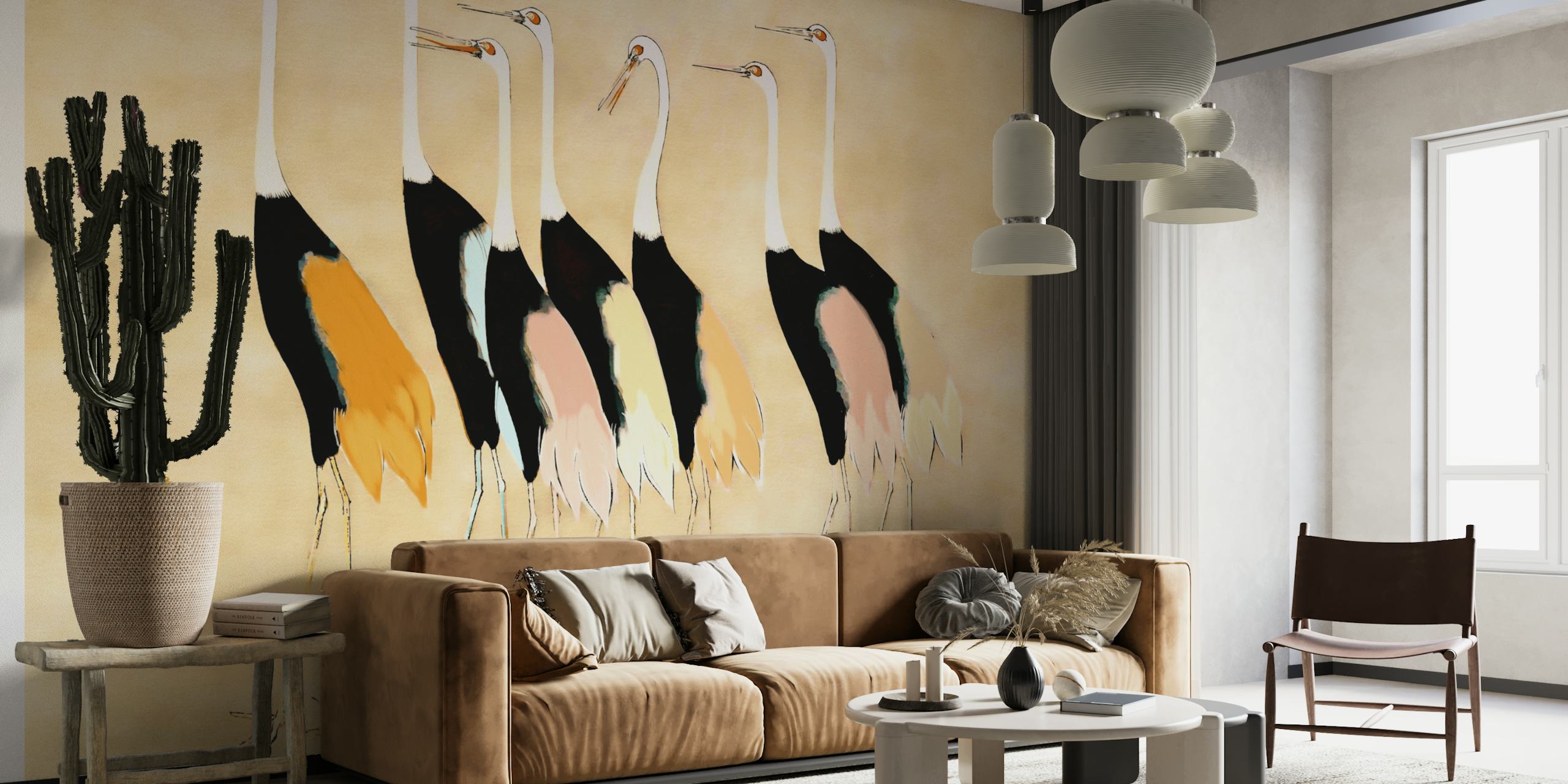 Happy Pastel Crane Bird Art huoneasetelmass